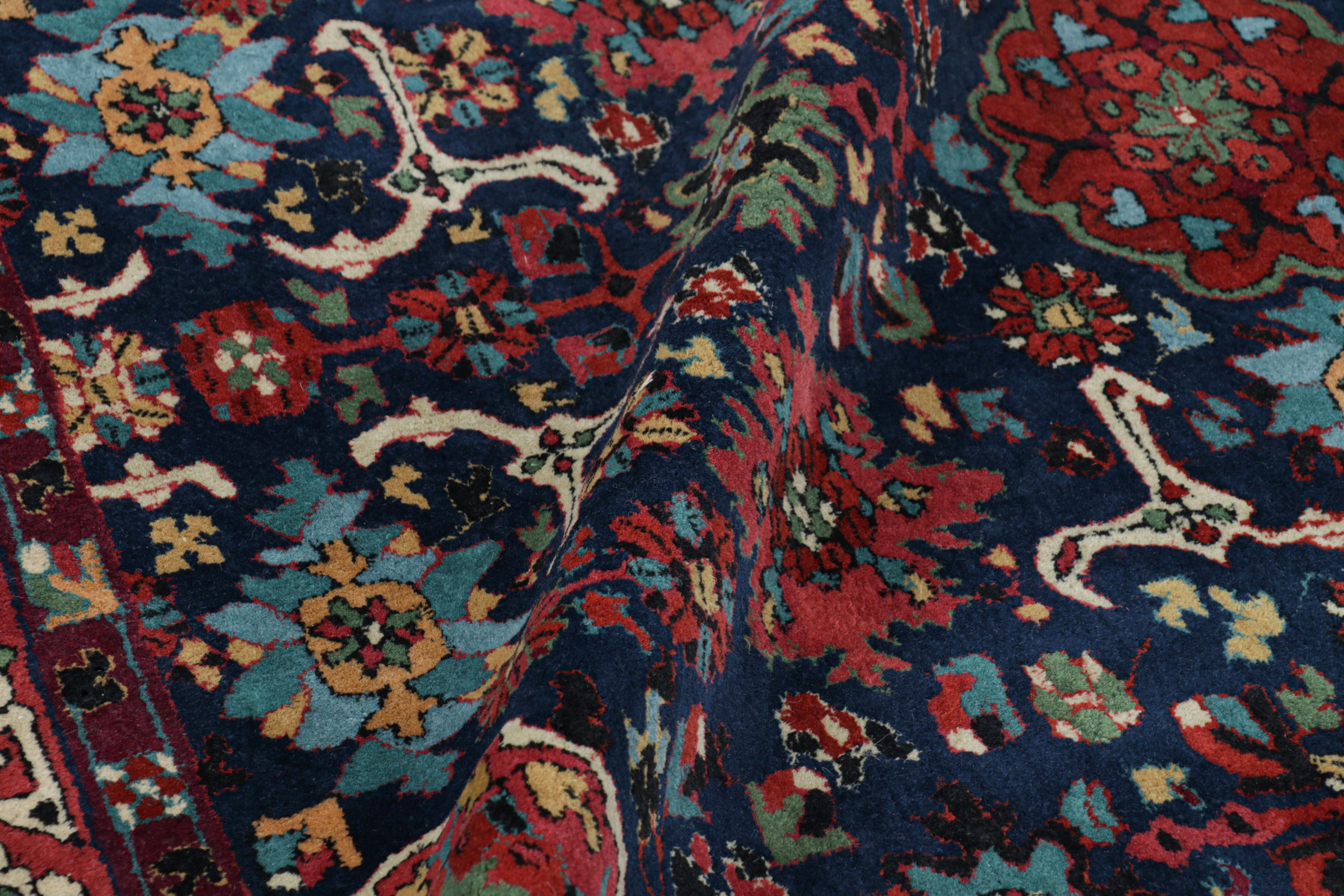 Antique German Tetex Rug in Blue with Colorful Floral Patterns, from Rug & Kilim For Sale 1
