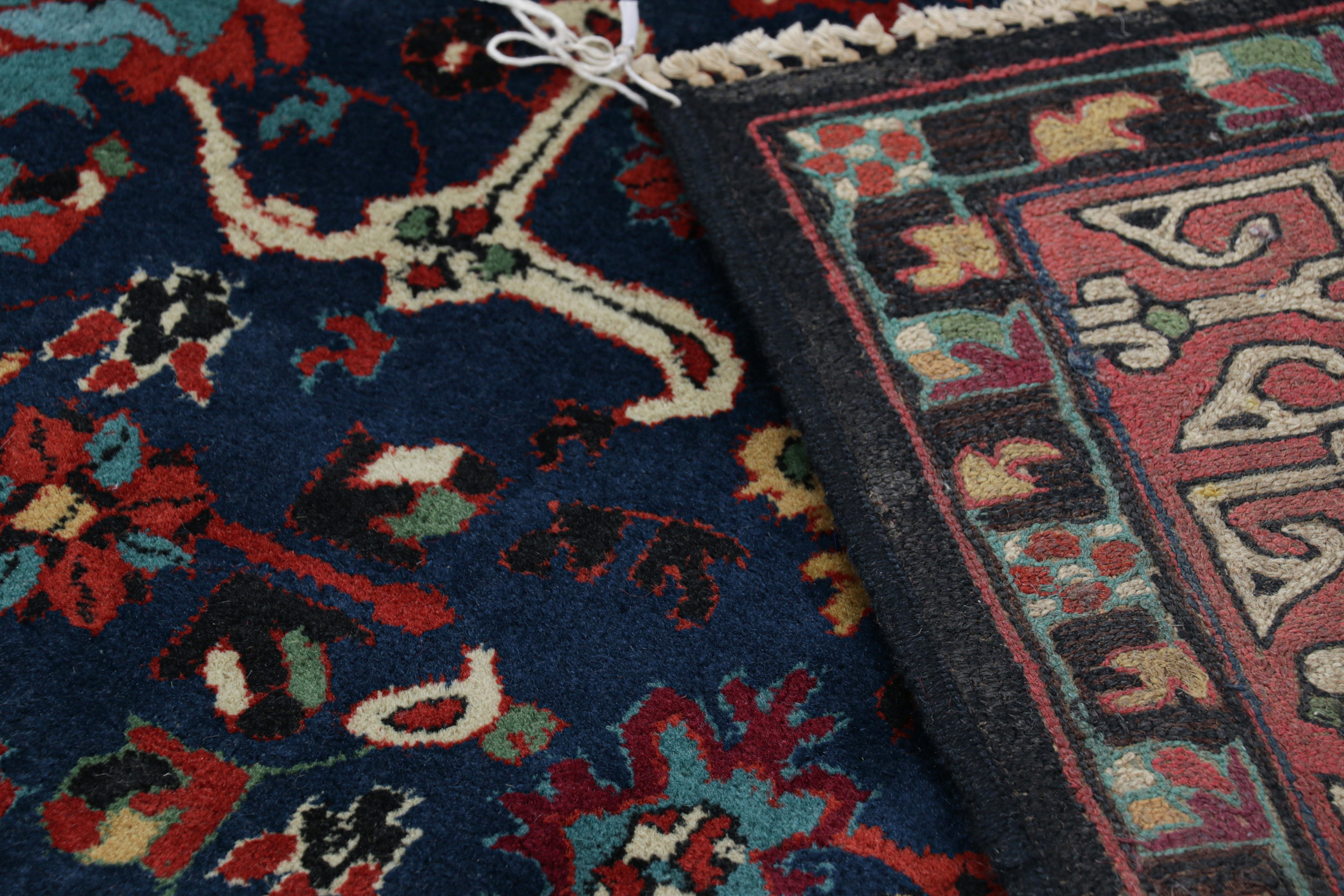 Antique German Tetex Rug in Blue with Colorful Floral Patterns, from Rug & Kilim For Sale 2