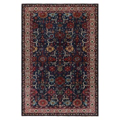 Antico tappeto tedesco Tetex blu con motivi floreali colorati, da Rug & Kilim