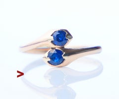 Antico anello tedesco Toi et Moi Snake Ring Zaffiro blu in oro 14K Ø4.25 US/0.9gr