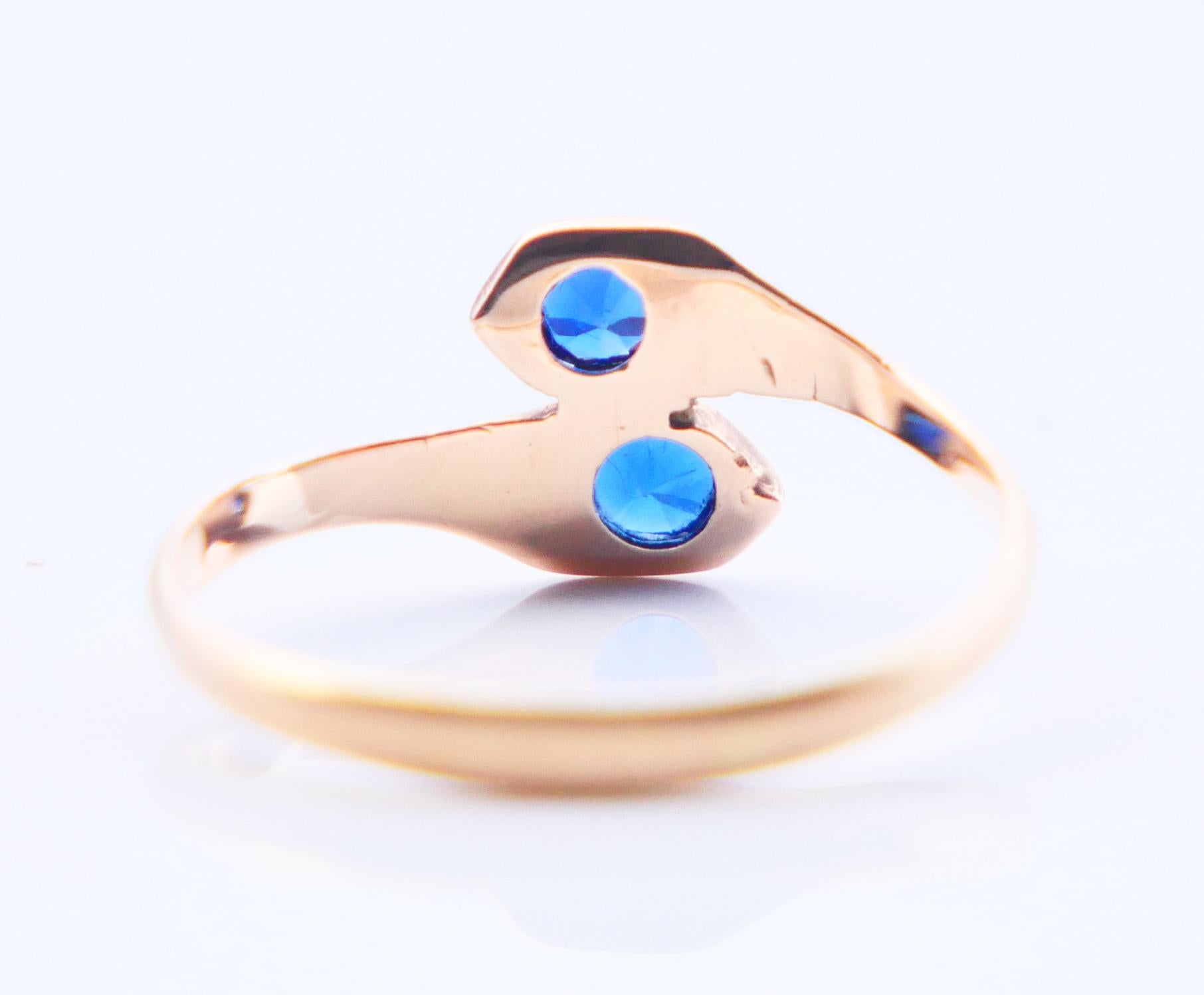 Taglio antico europeo Antico anello tedesco Toi et Moi Snake Ring Zaffiro blu in oro 14K Ø4.25 US/0.9gr in vendita