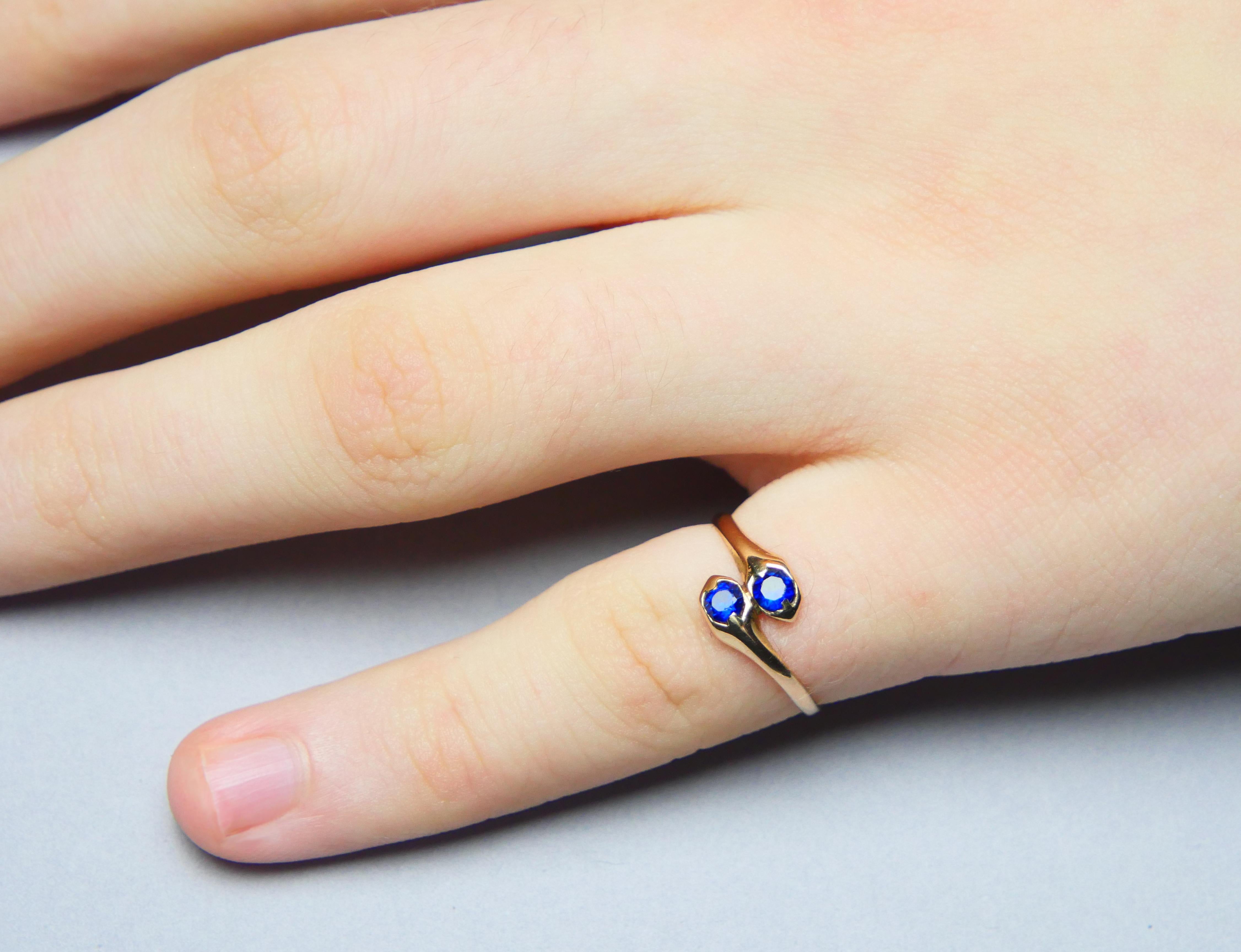 Donna Antico anello tedesco Toi et Moi Snake Ring Zaffiro blu in oro 14K Ø4.25 US/0.9gr in vendita