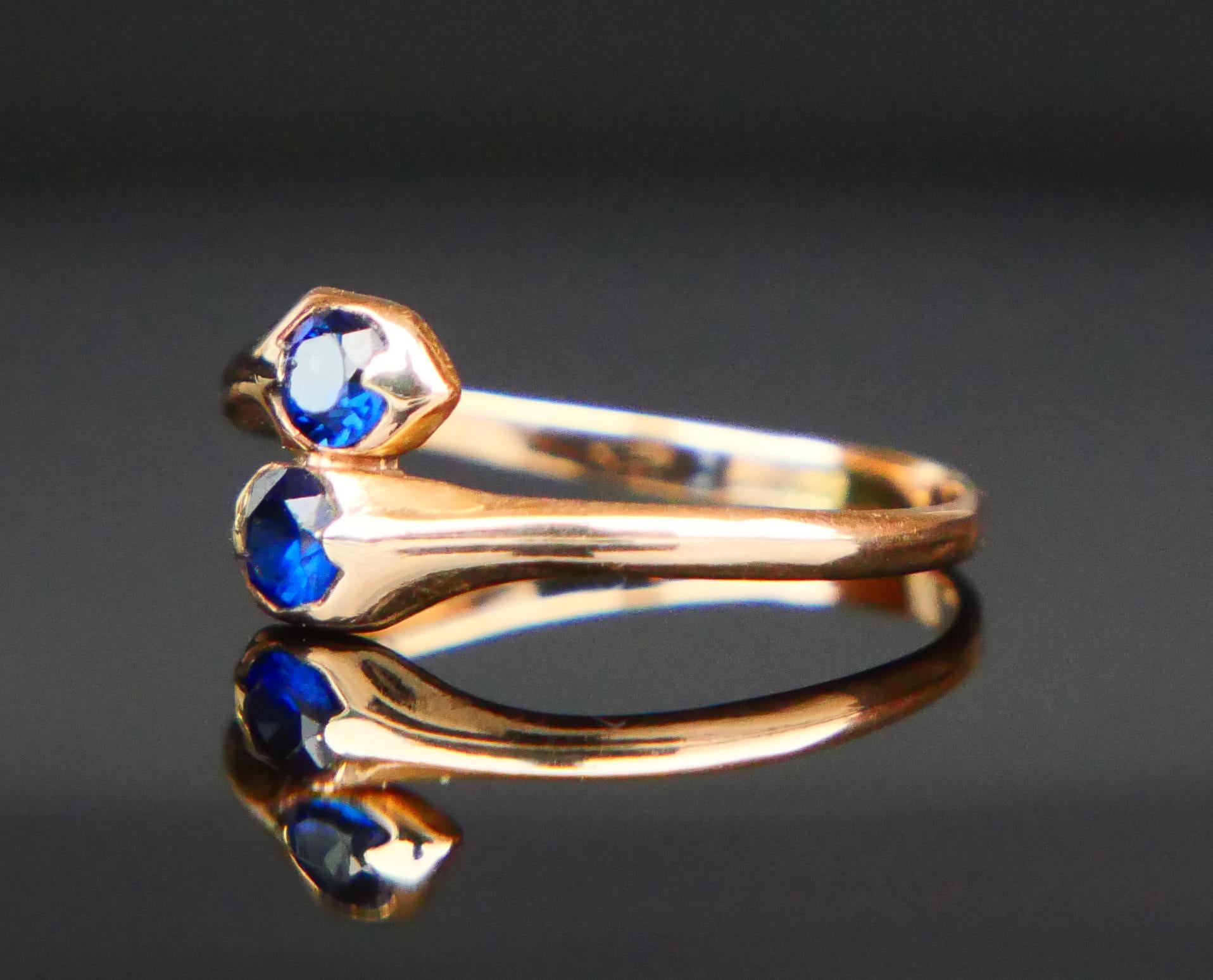 Antico anello tedesco Toi et Moi Snake Ring Zaffiro blu in oro 14K Ø4.25 US/0.9gr in vendita 3