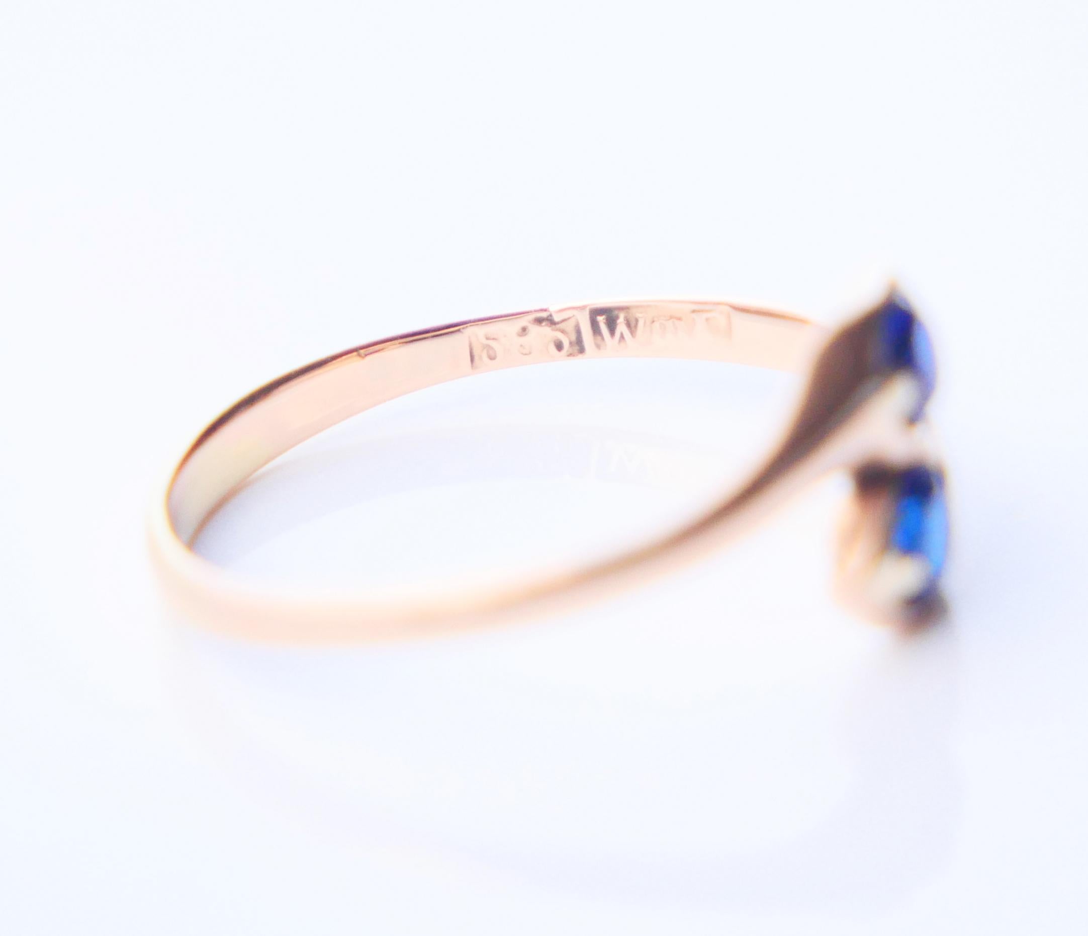 Antico anello tedesco Toi et Moi Snake Ring Zaffiro blu in oro 14K Ø4.25 US/0.9gr in vendita 4