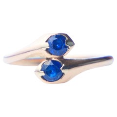 Antique German Toi et Moi Snake Ring Blue Sapphire solid 14K Gold Ø4.25 US/0.9gr