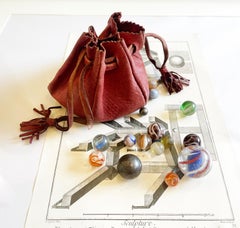 Antique German Toy Glass Marble Set 1910-1920s, in Original Leather Pouch