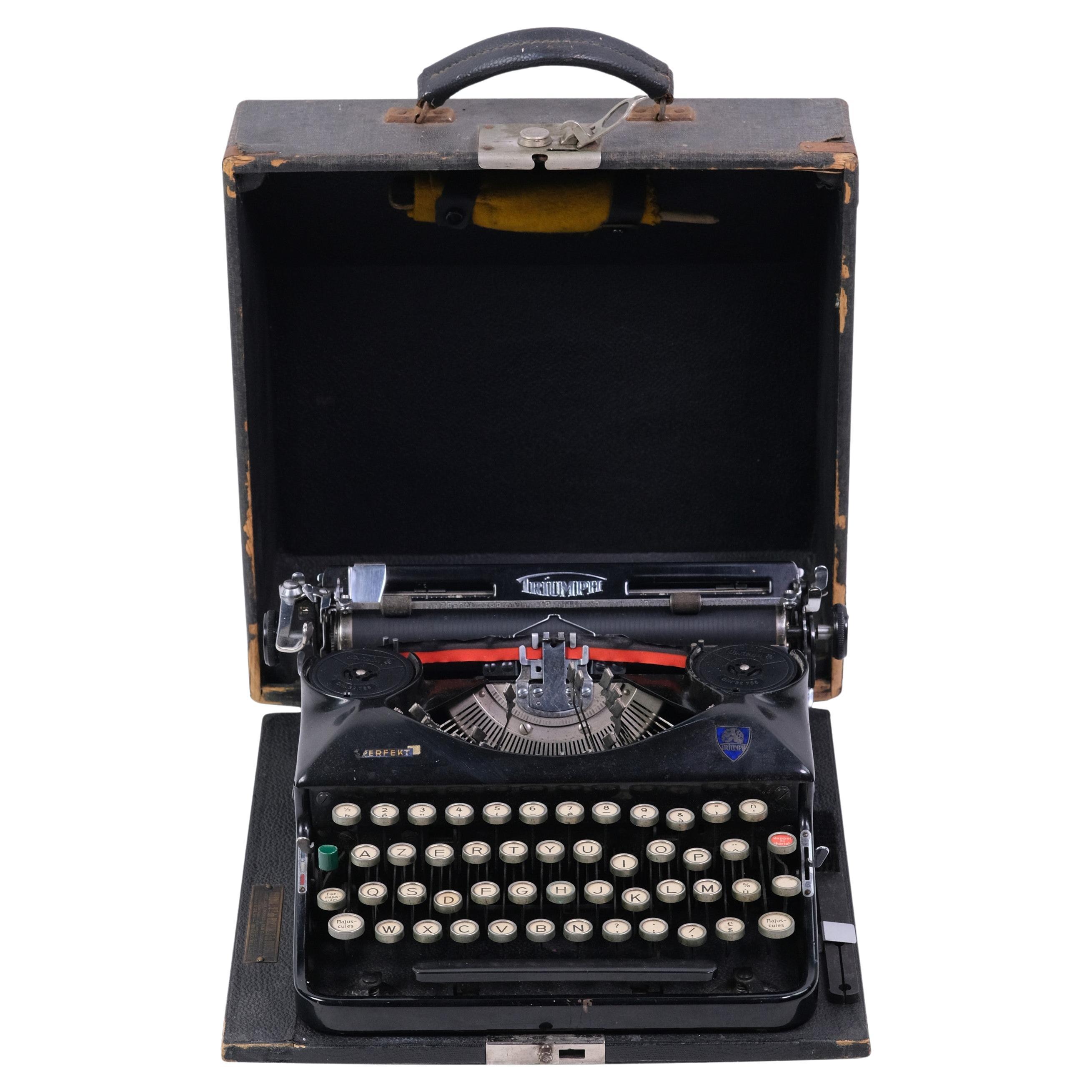 Antique German Triumph Perfekt Black Typewriter Leather Case