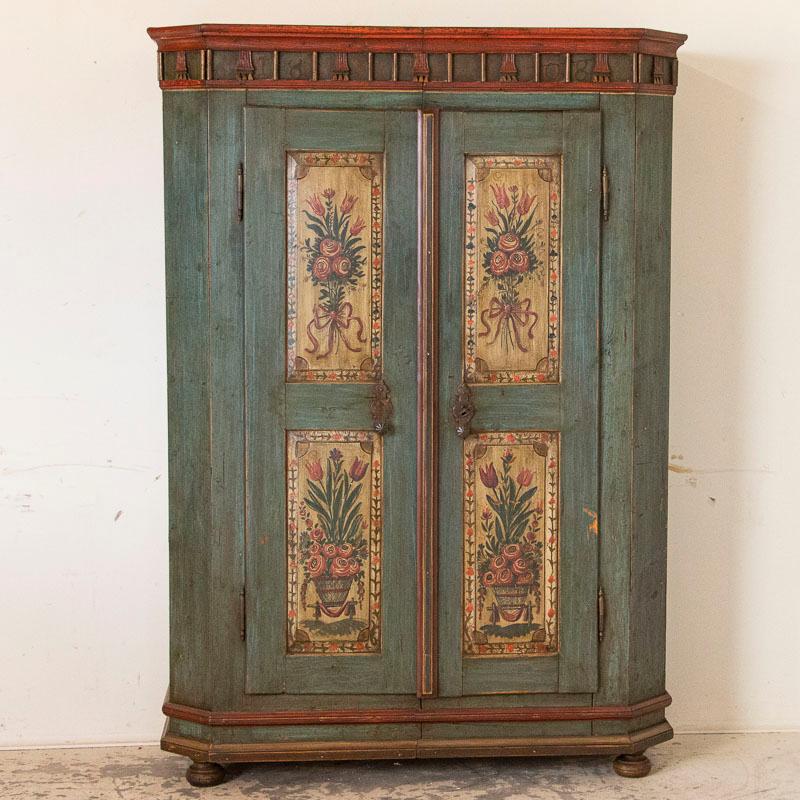 Antique German Two Door Armoire with Original Blue Paint Dated 1808 In Good Condition In Round Top, TX