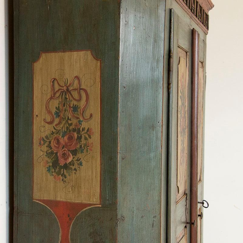 Antique German Two Door Armoire with Original Blue Paint Dated 1808 2