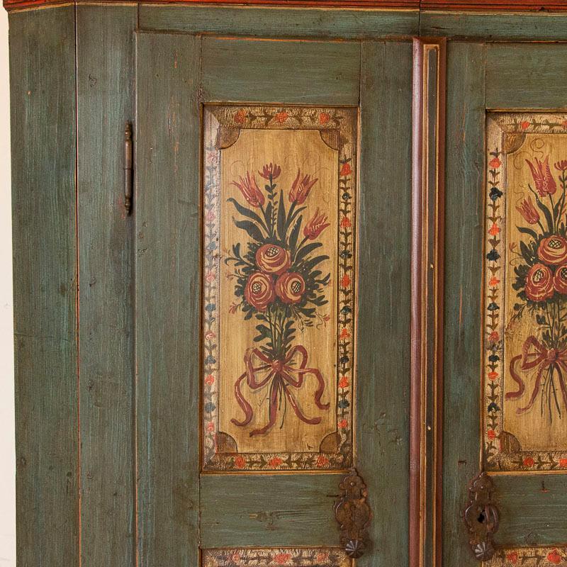 Antique German Two Door Armoire with Original Blue Paint Dated 1808 3