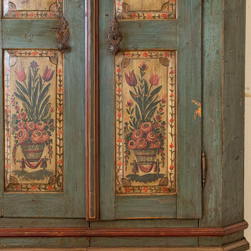 Antique German Two Door Armoire with Original Blue Paint Dated 1808 4