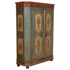 Antique German Two Door Armoire with Original Blue Paint Dated 1808