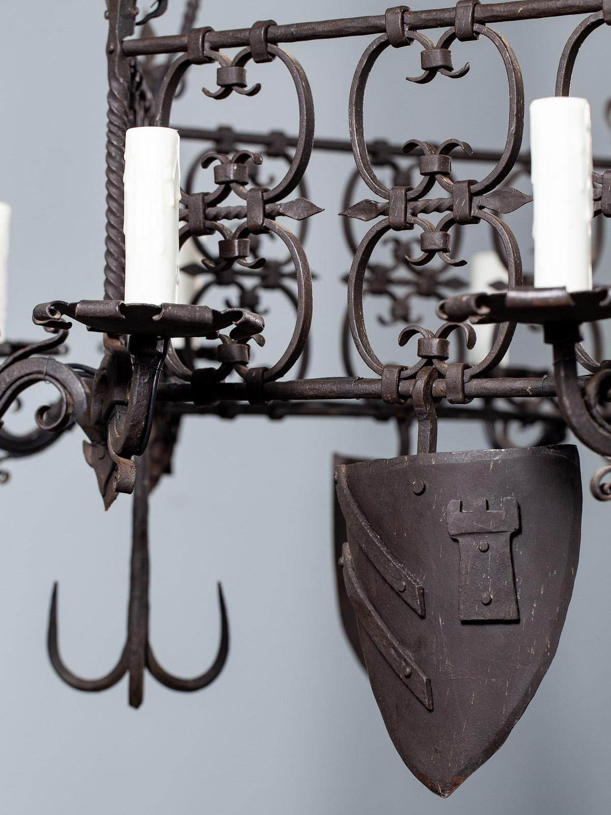 Antique German Two-Tier Forged Iron Chandelier, circa 1880 24 Lights For Sale 7