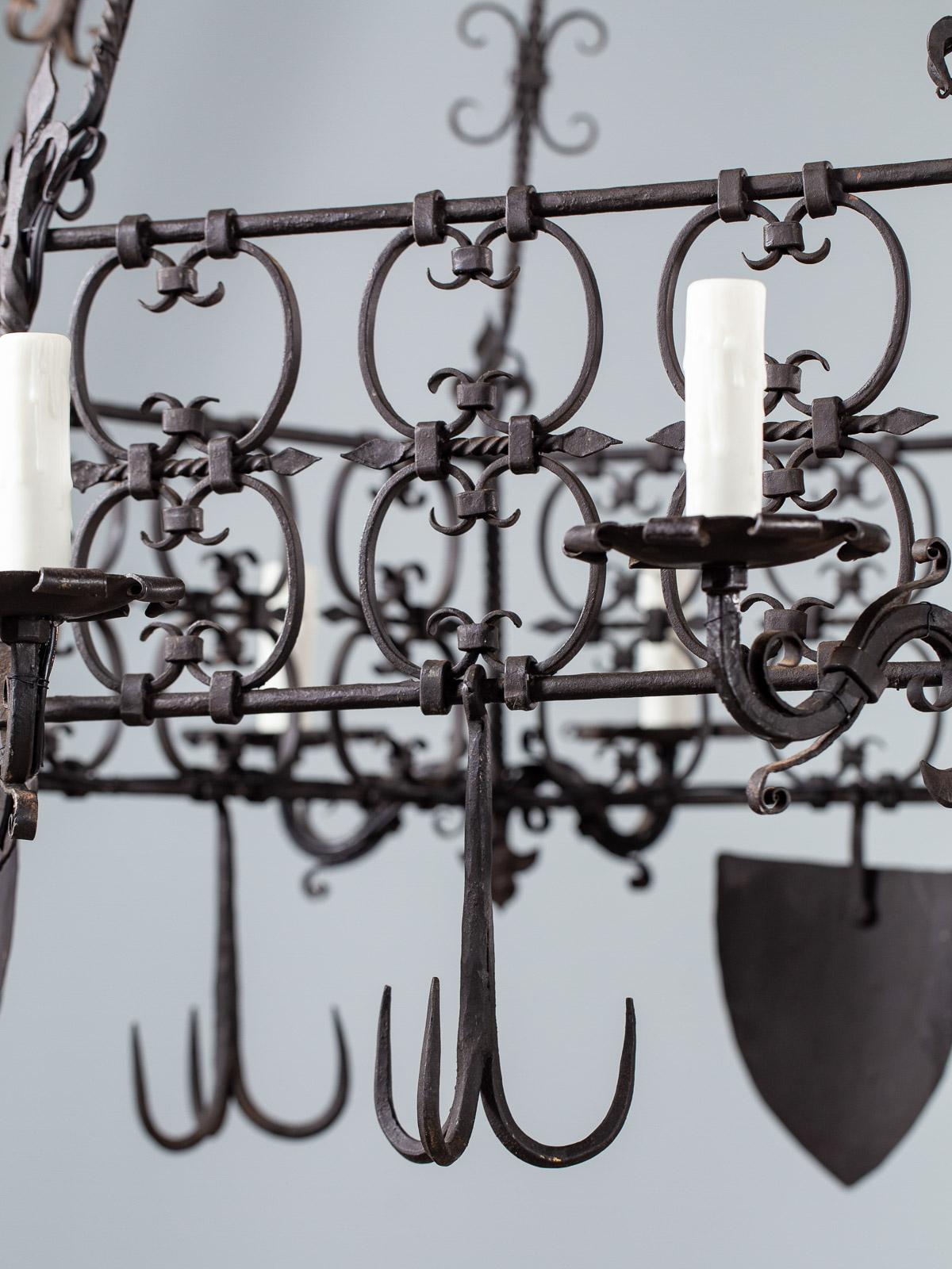Antique German Two-Tier Forged Iron Chandelier, circa 1880 24 Lights In Good Condition For Sale In Houston, TX