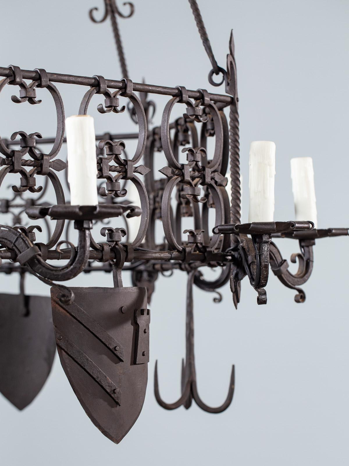 Antique German Two-Tier Forged Iron Chandelier, circa 1880 24 Lights For Sale 1