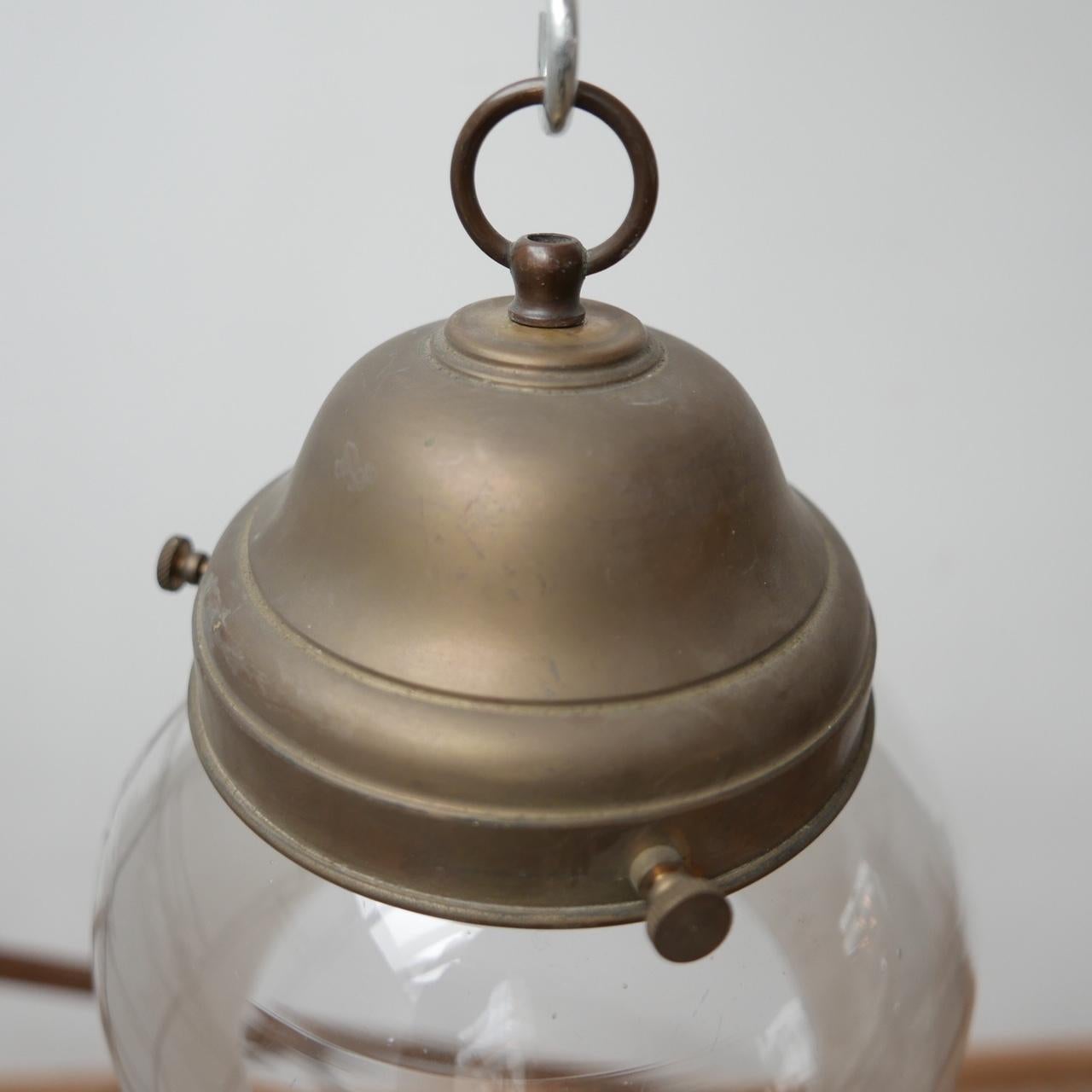 20th Century Antique German Two Tone Glass and Brass Pendant Light