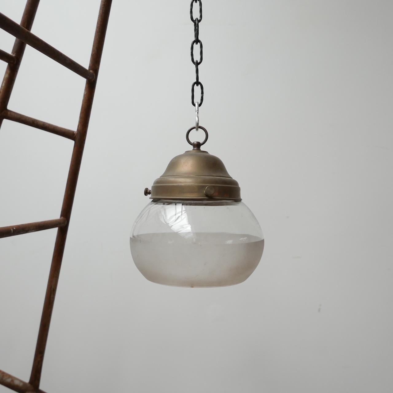Antique German Two Tone Glass and Brass Pendant Light 2