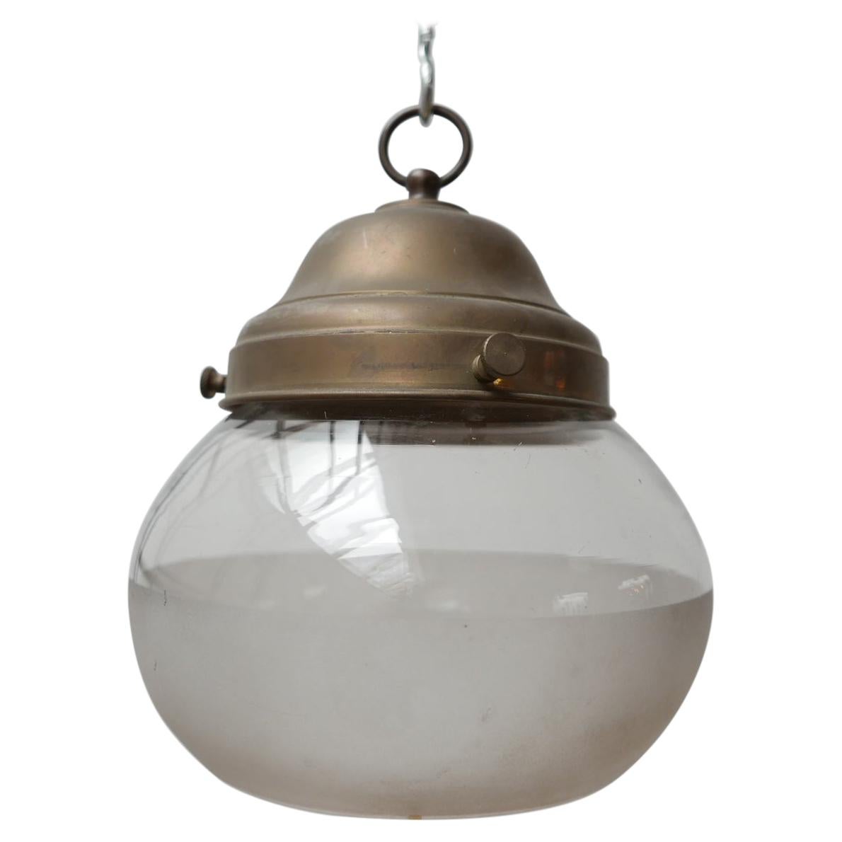 Antique German Two Tone Glass and Brass Pendant Light