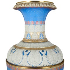 Antique German Very Large Painted Porcelain Blue Gold Vase KPM
