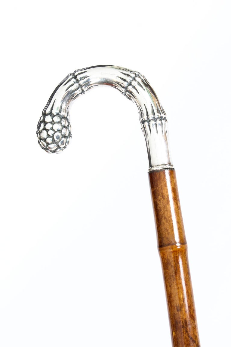Antique German Walking Stick Cane with Sterling Silver Handle, 19th