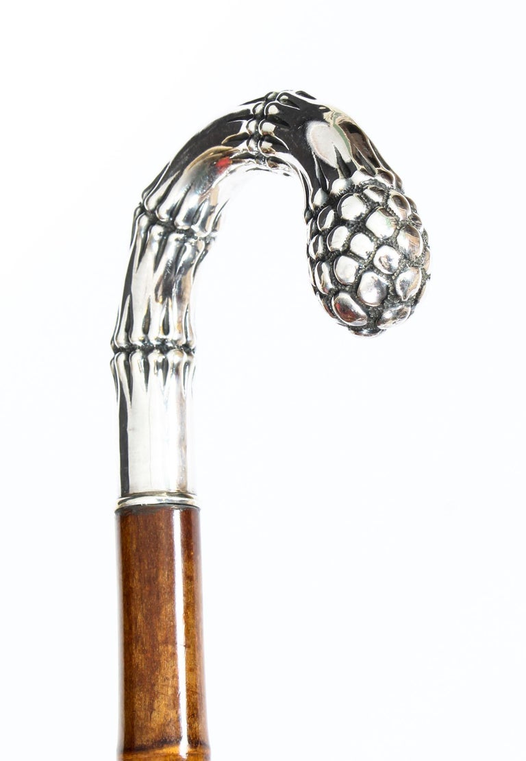Antique German Walking Stick Cane with Sterling Silver Handle, 19th