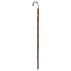 Antique German Walking Stick Cane with Sterling Silver Handle, 19th Century