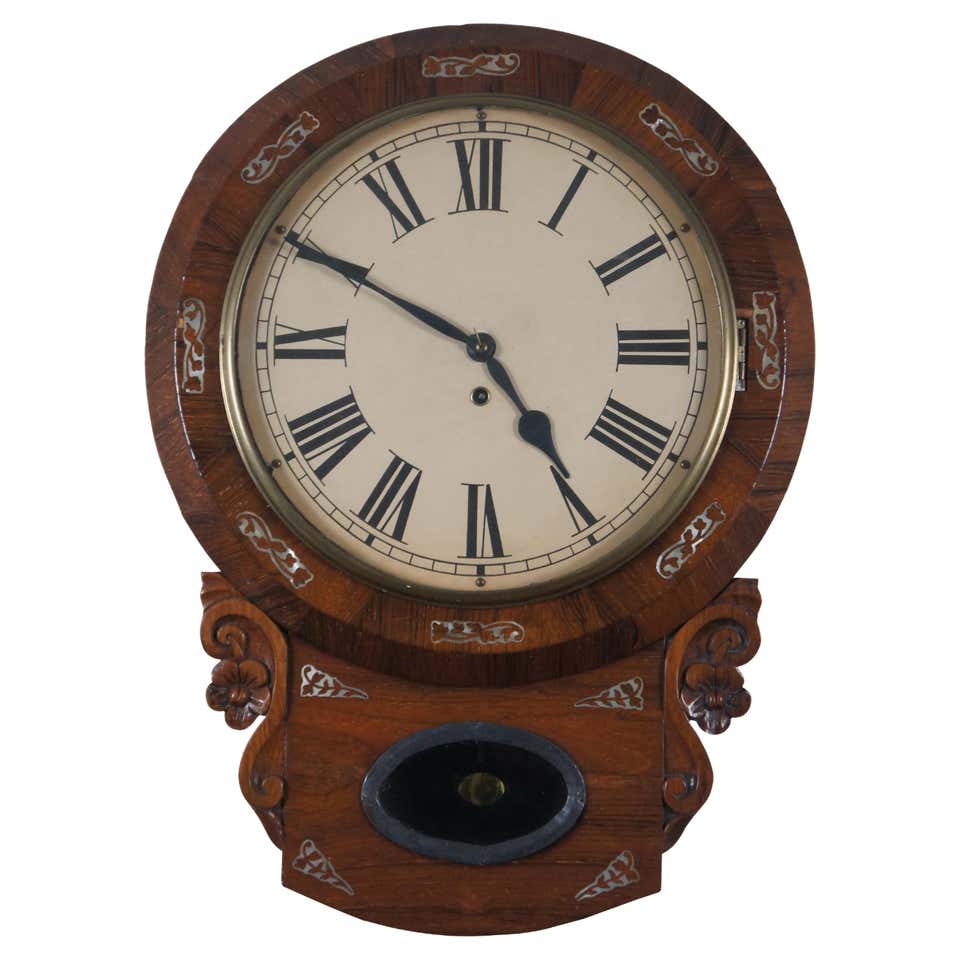 Antique German FMS Mauthe Vienna Regulator Carved Walnut DRP Wall Clock ...