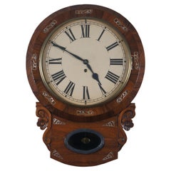 Retro German Walnut Inlaid Mother of Pearl Short Drop Peekaboo Wall Clock 23"