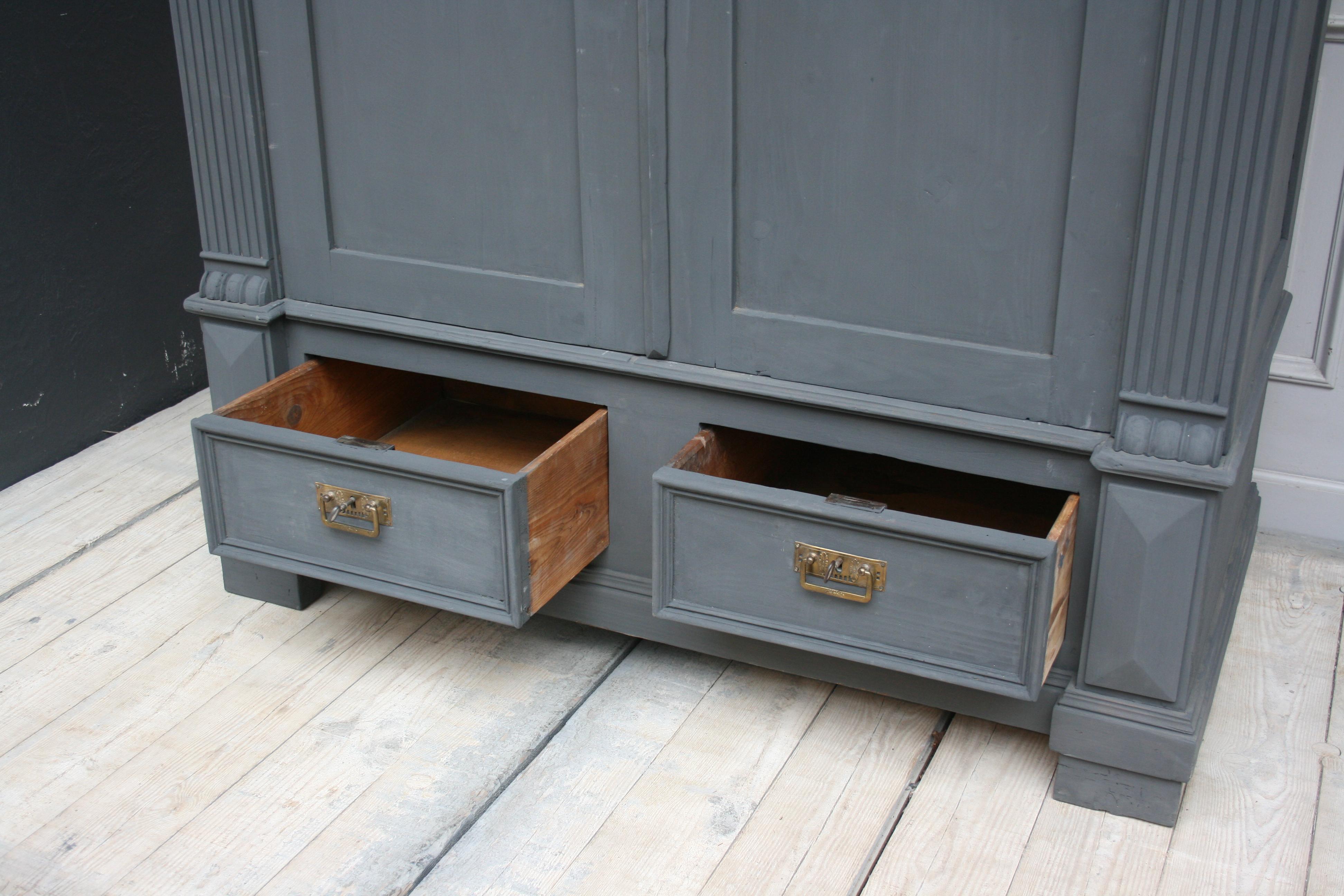 Hand-Painted Antique German Wardrobe Made of Pine in Anthracite Color