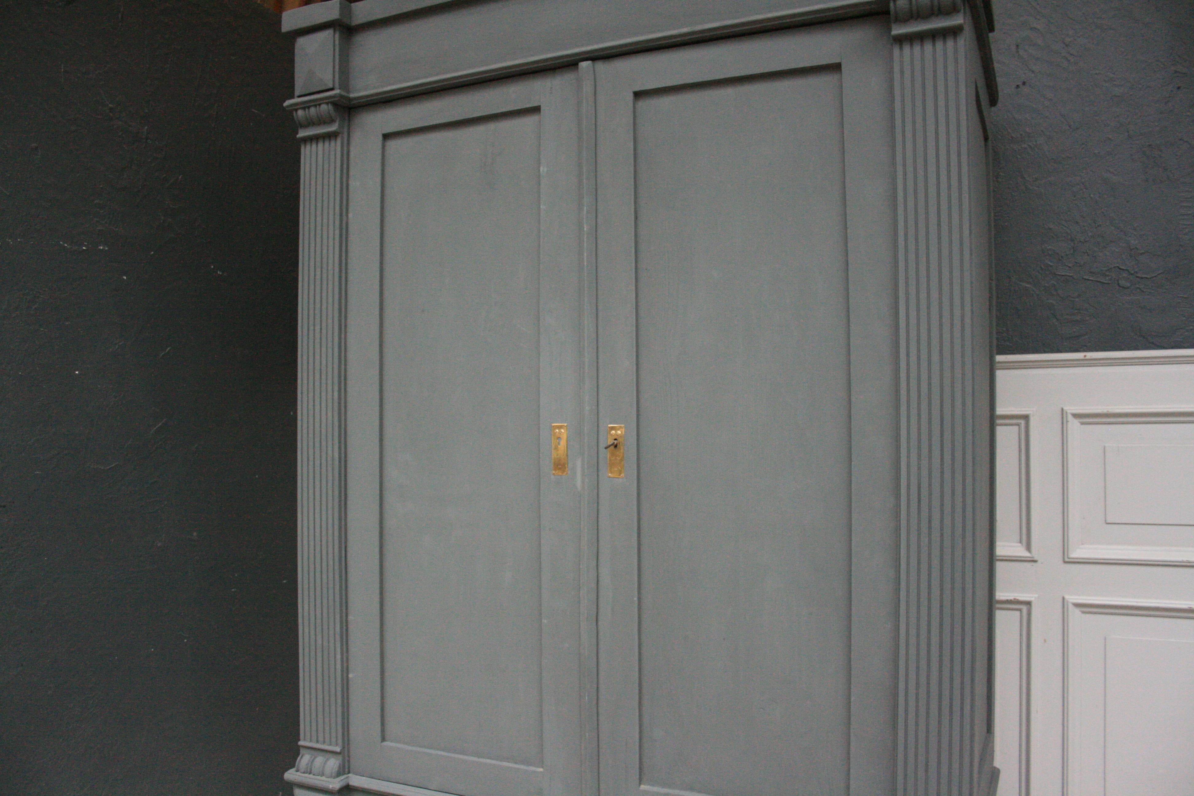 19th Century Antique German Wardrobe Made of Pine in Anthracite Color