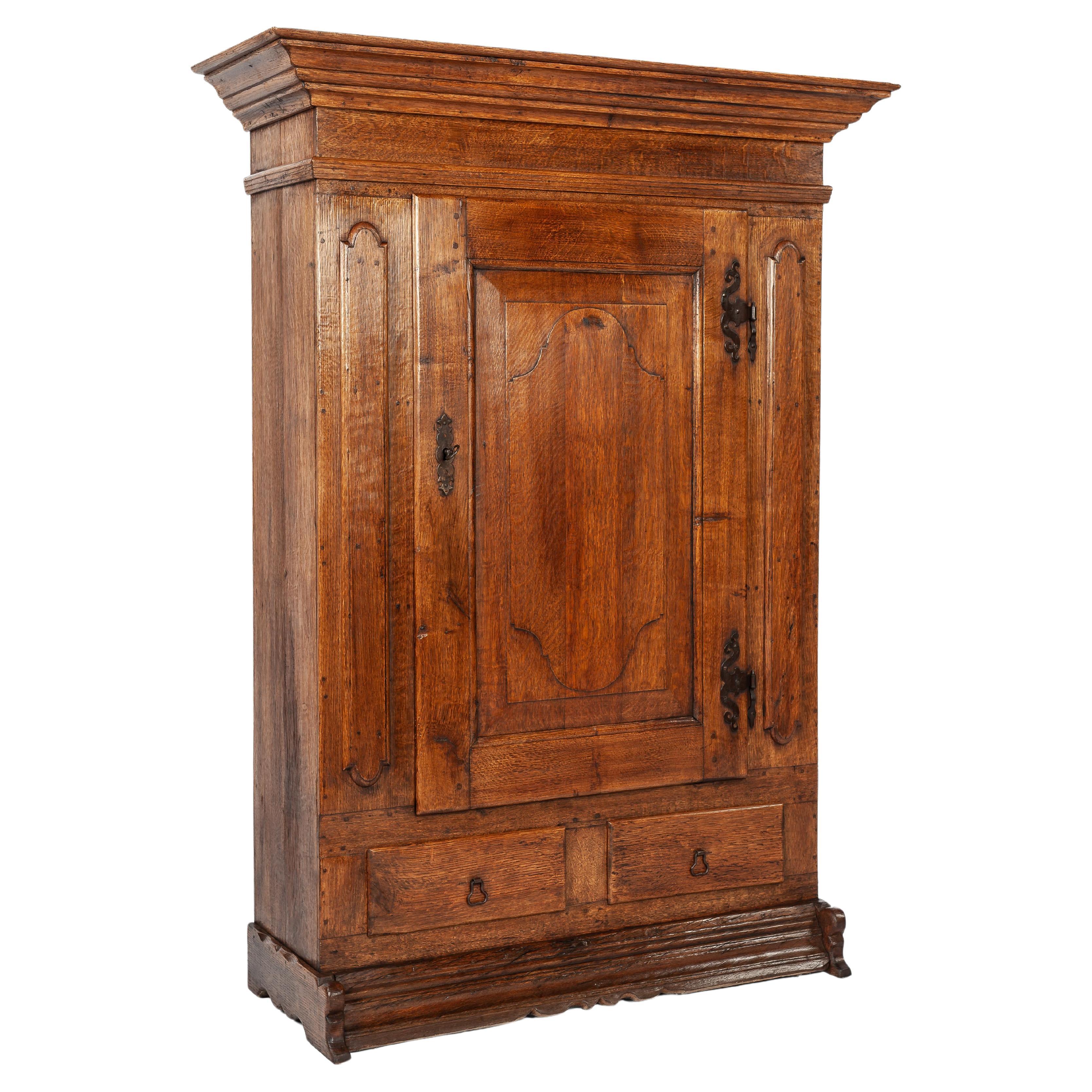  Antique German warm honey color oak single door cabinet circa 1900 For Sale