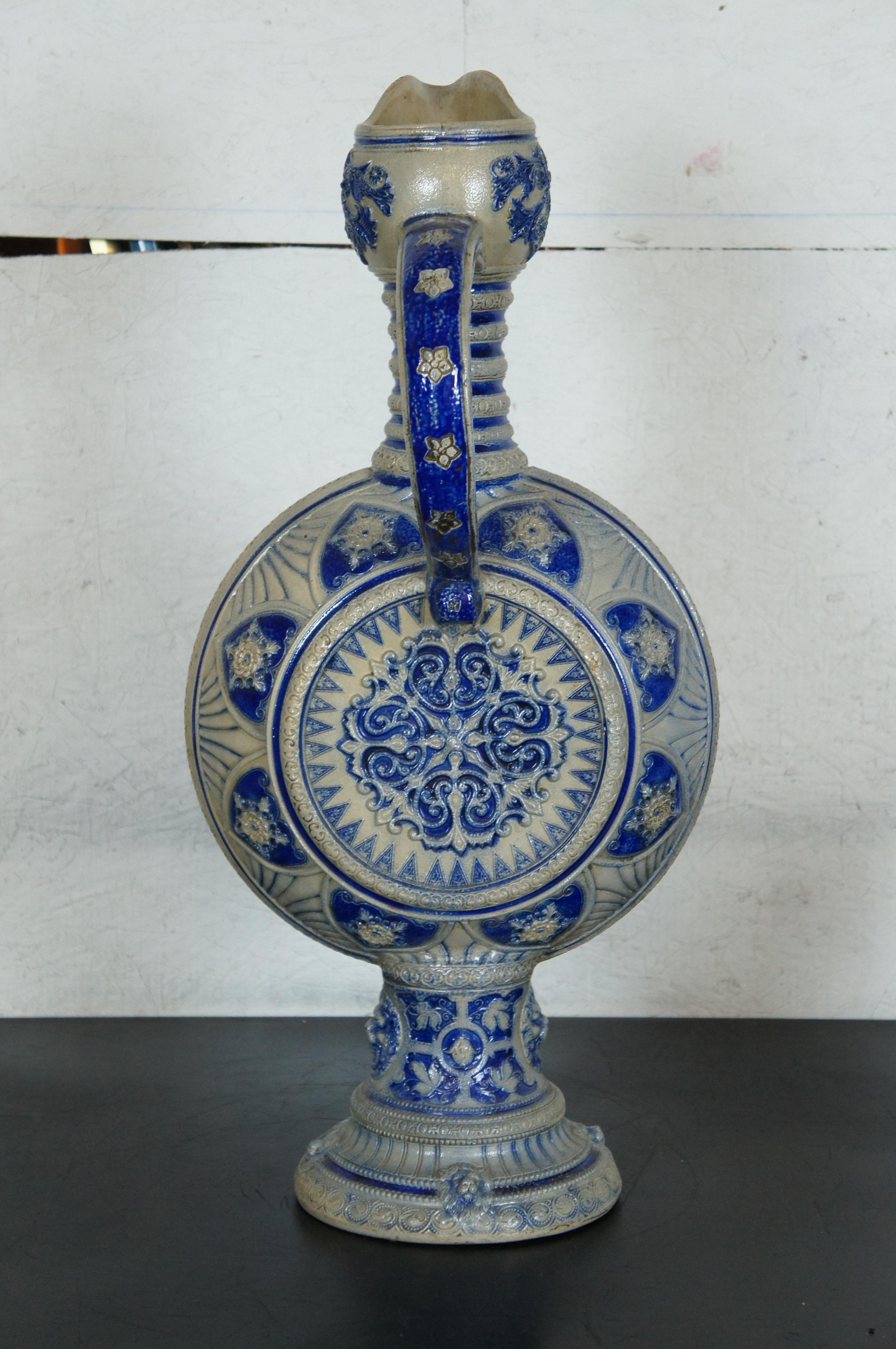 20th Century Antique German Westerwald Cobalt Blue Salt Glaze Stoneware Pitcher Jug Ewer 17