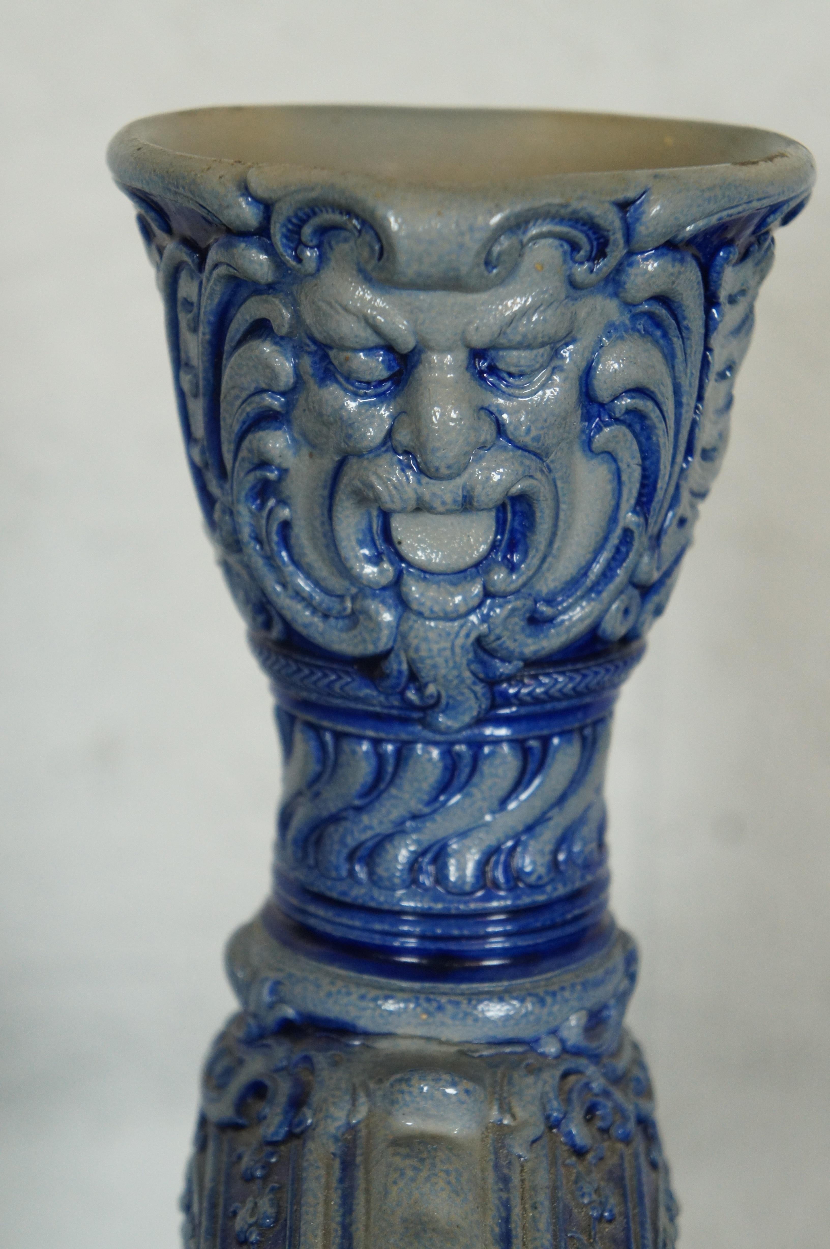 Antique German Westerwald Cobalt Blue Salt Glaze Stoneware Pitcher Jug Ewer 17