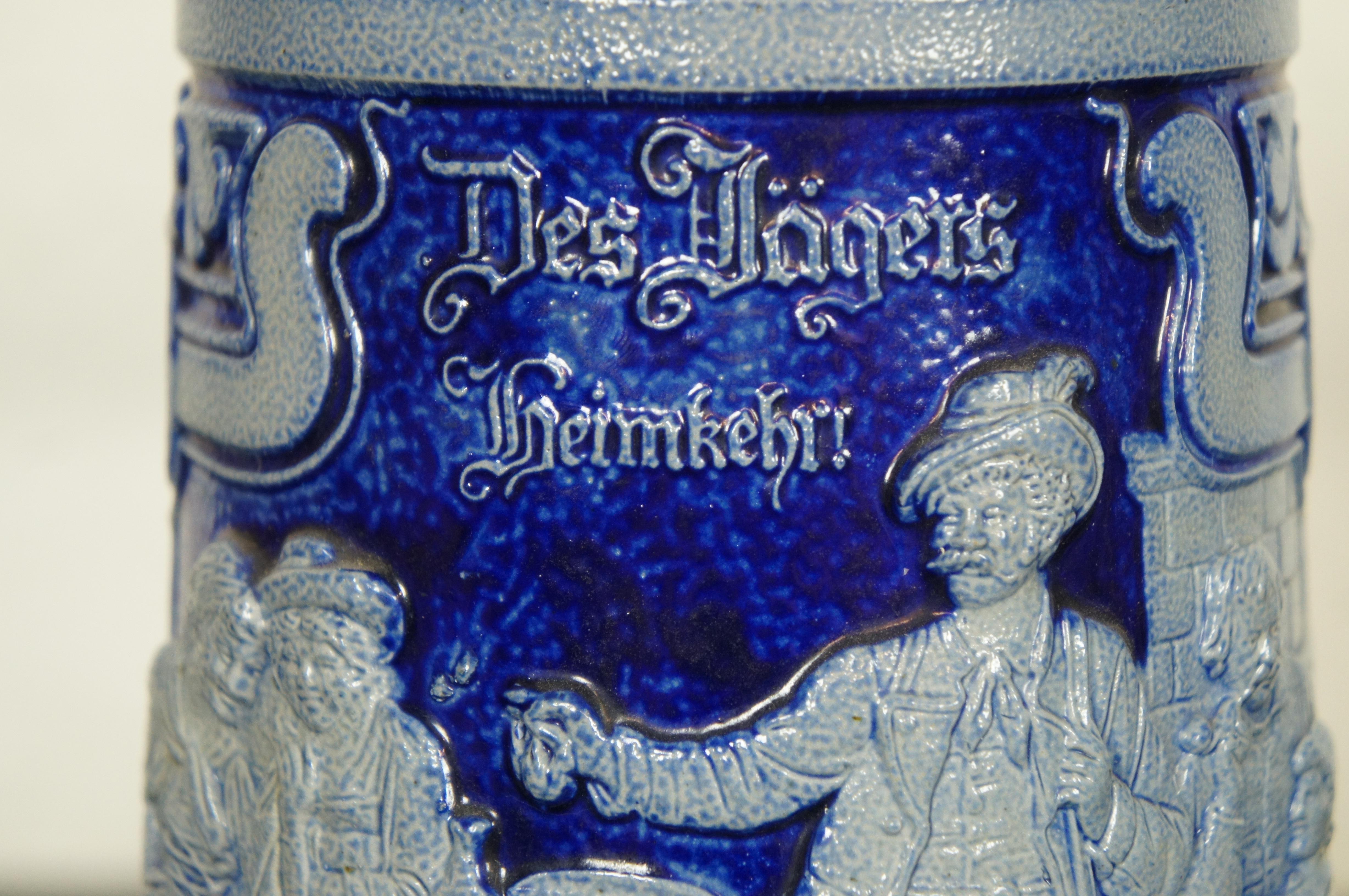 Antiquité allemande Westerwald Salt Glaze Hunt Beer Stein Jug Pitcher 15