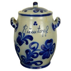 Antico vaso tedesco Westerwald con smalto salato Rumtopf Crock Rum Tureen w Lid 11"