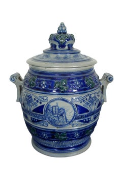 Antique German Westerwald Salt Glaze Rumtopf Jar Crock Rum Tureen w Lid 13"