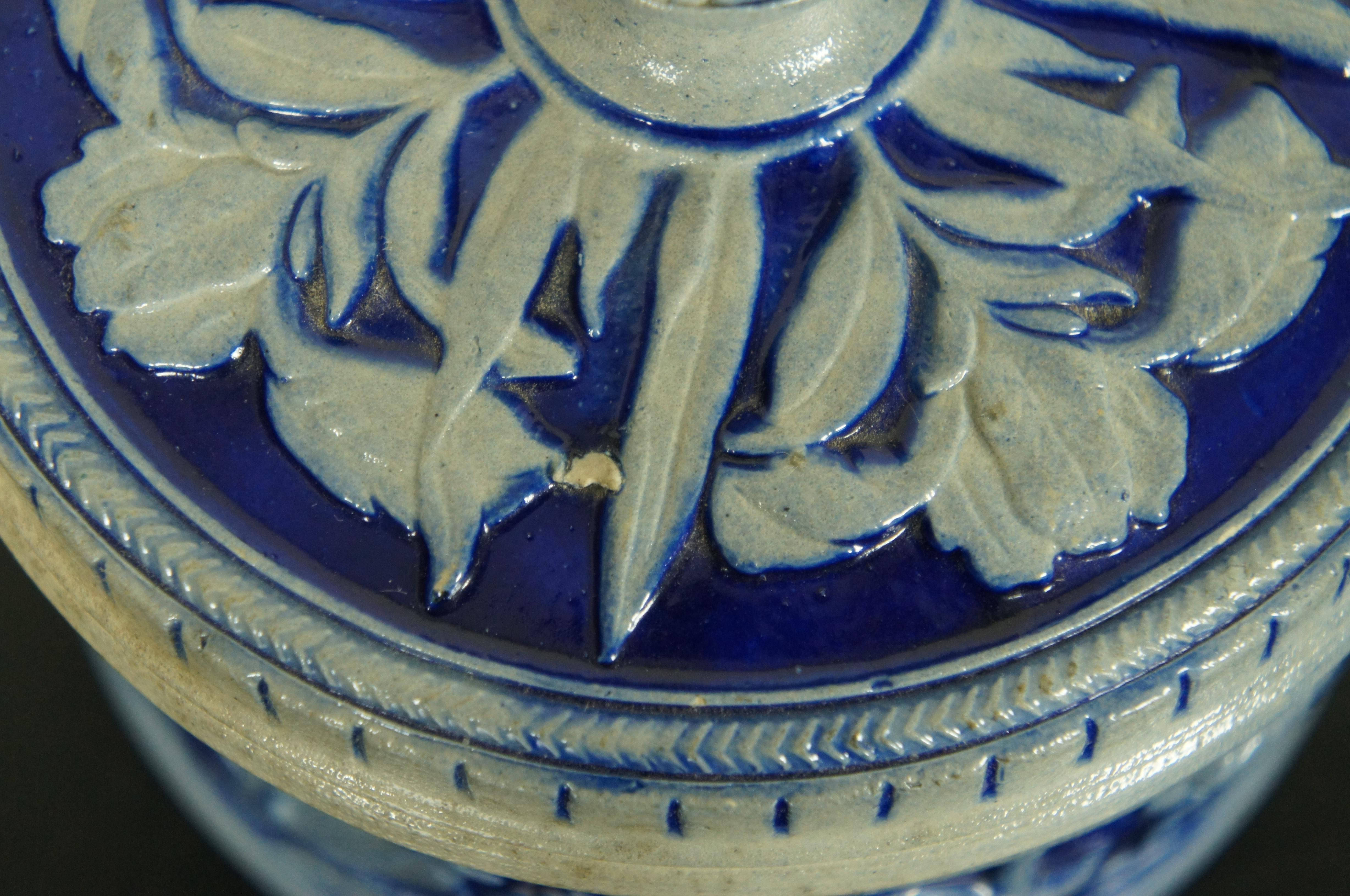 19th Century Antique German Westerwald Salt Glaze Stoneware Cobalt Blue Butter Pot Crock 5