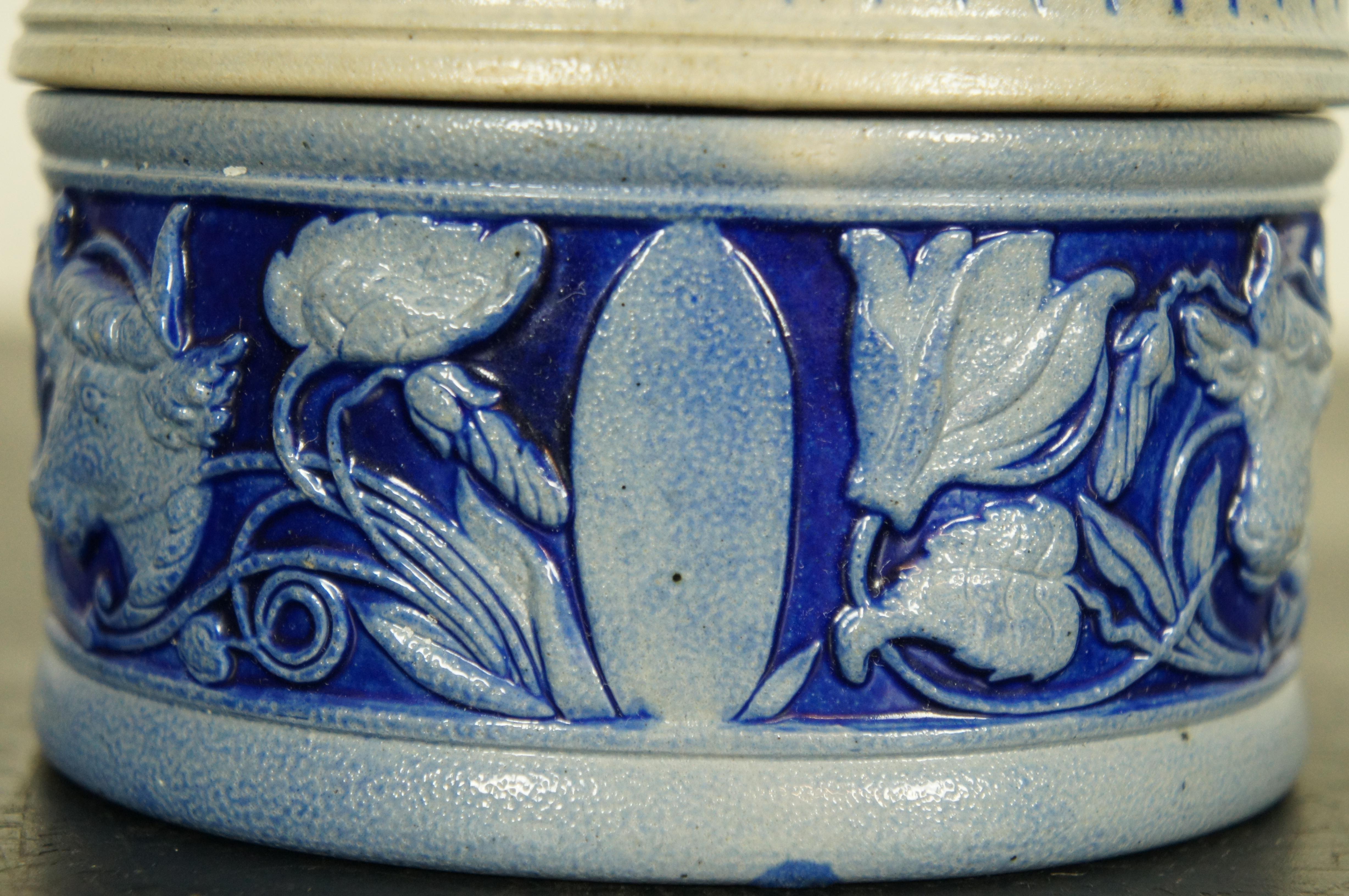 Antique German Westerwald Salt Glaze Stoneware Cobalt Blue Butter Pot Crock 5