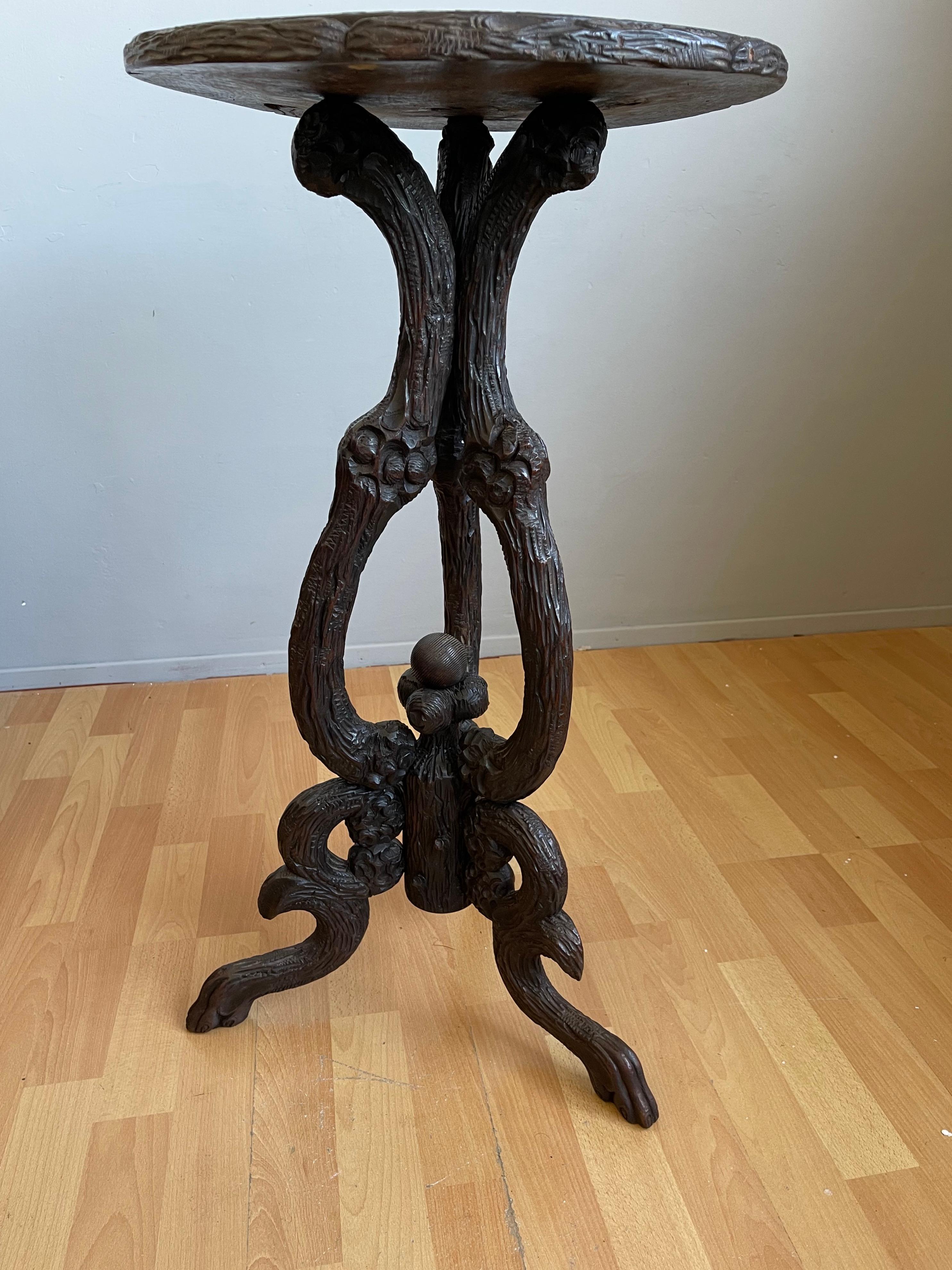 Antique German Wine Table or Stand with Hand-Carved Saying and Sculptural Legs For Sale 7