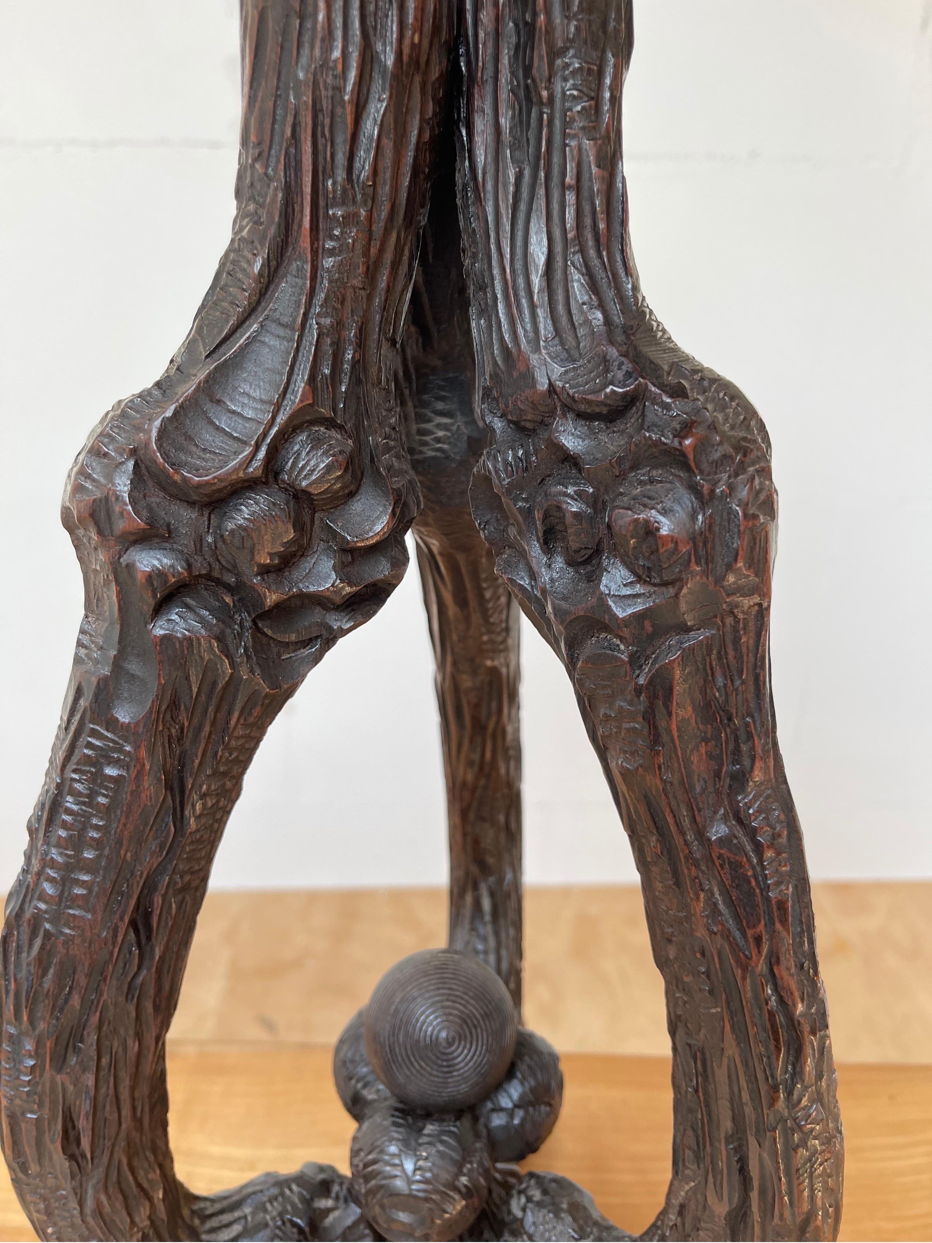 Black Forest Antique German Wine Table or Stand with Hand-Carved Saying and Sculptural Legs For Sale