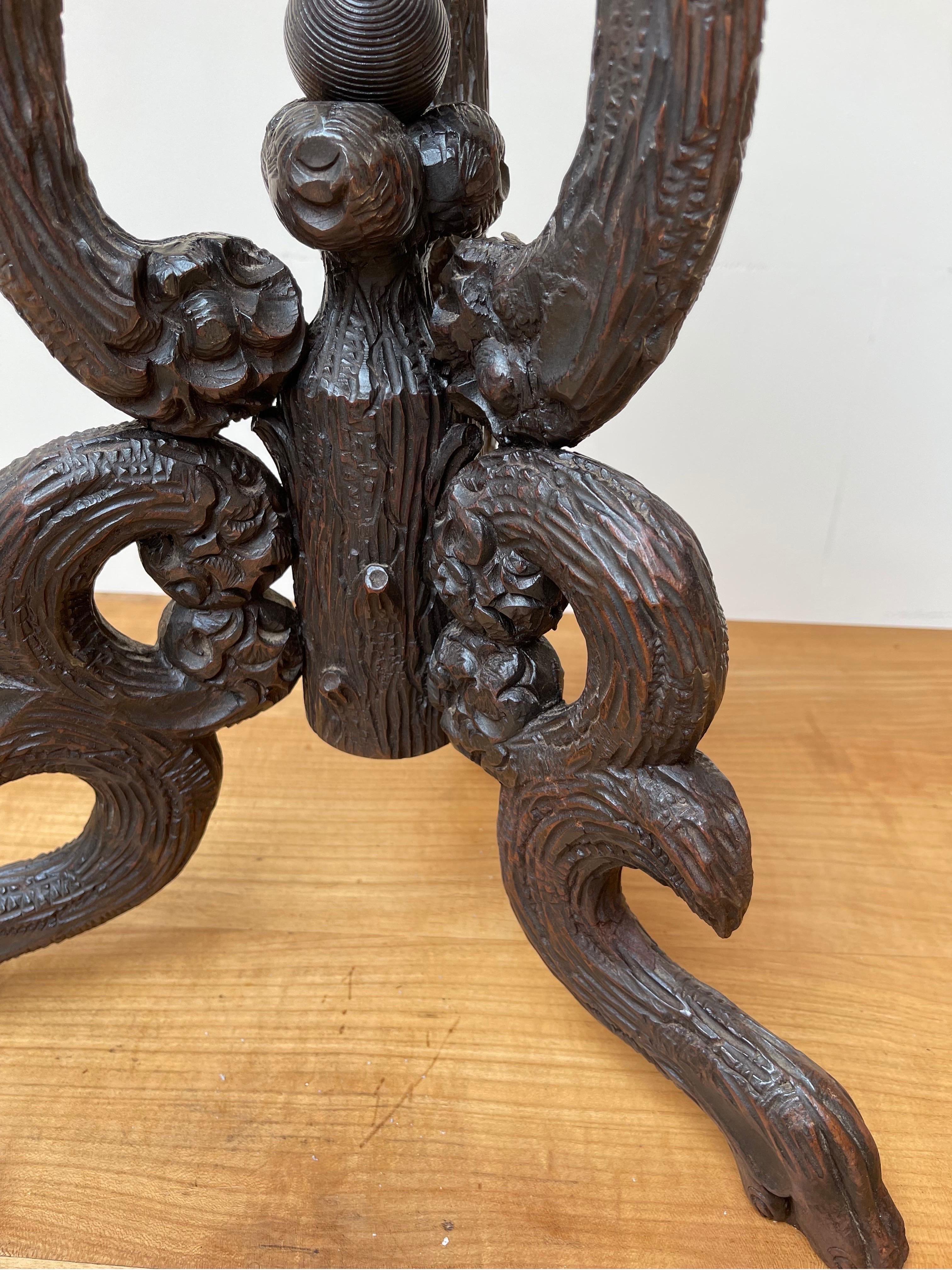Hand-Crafted Antique German Wine Table or Stand with Hand-Carved Saying and Sculptural Legs For Sale