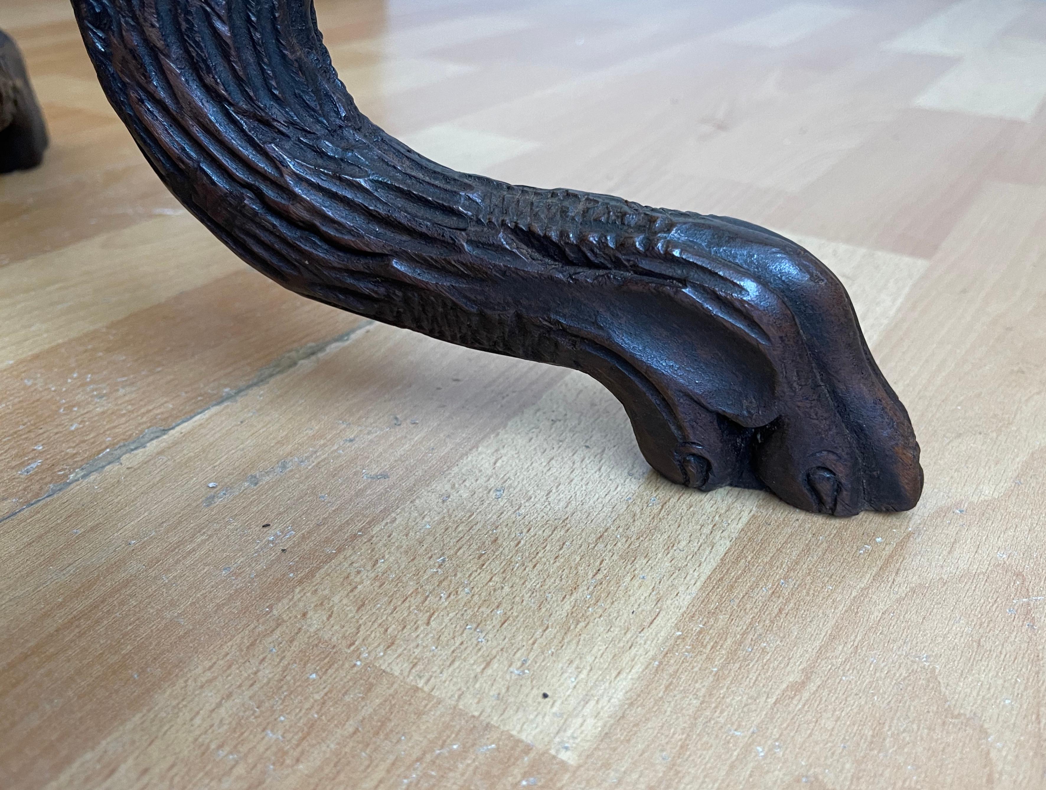 Antique German Wine Table or Stand with Hand-Carved Saying and Sculptural Legs In Good Condition For Sale In Lisse, NL
