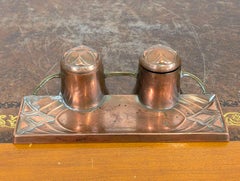 Antico calamaio doppio tedesco WMF in stile Art Nouveau, in rame e ottone