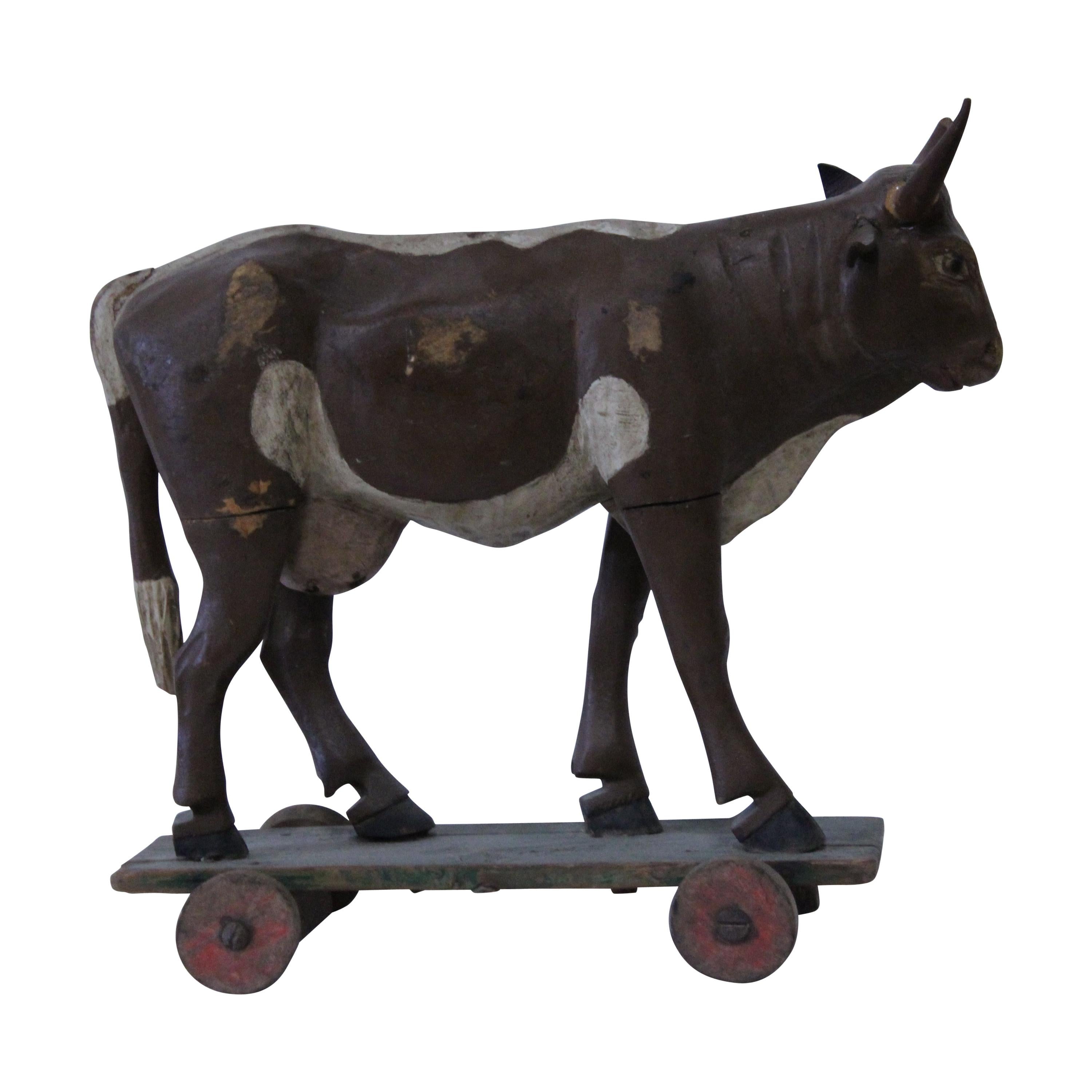 Antique German Wooden Cow Pull-Toy For Sale