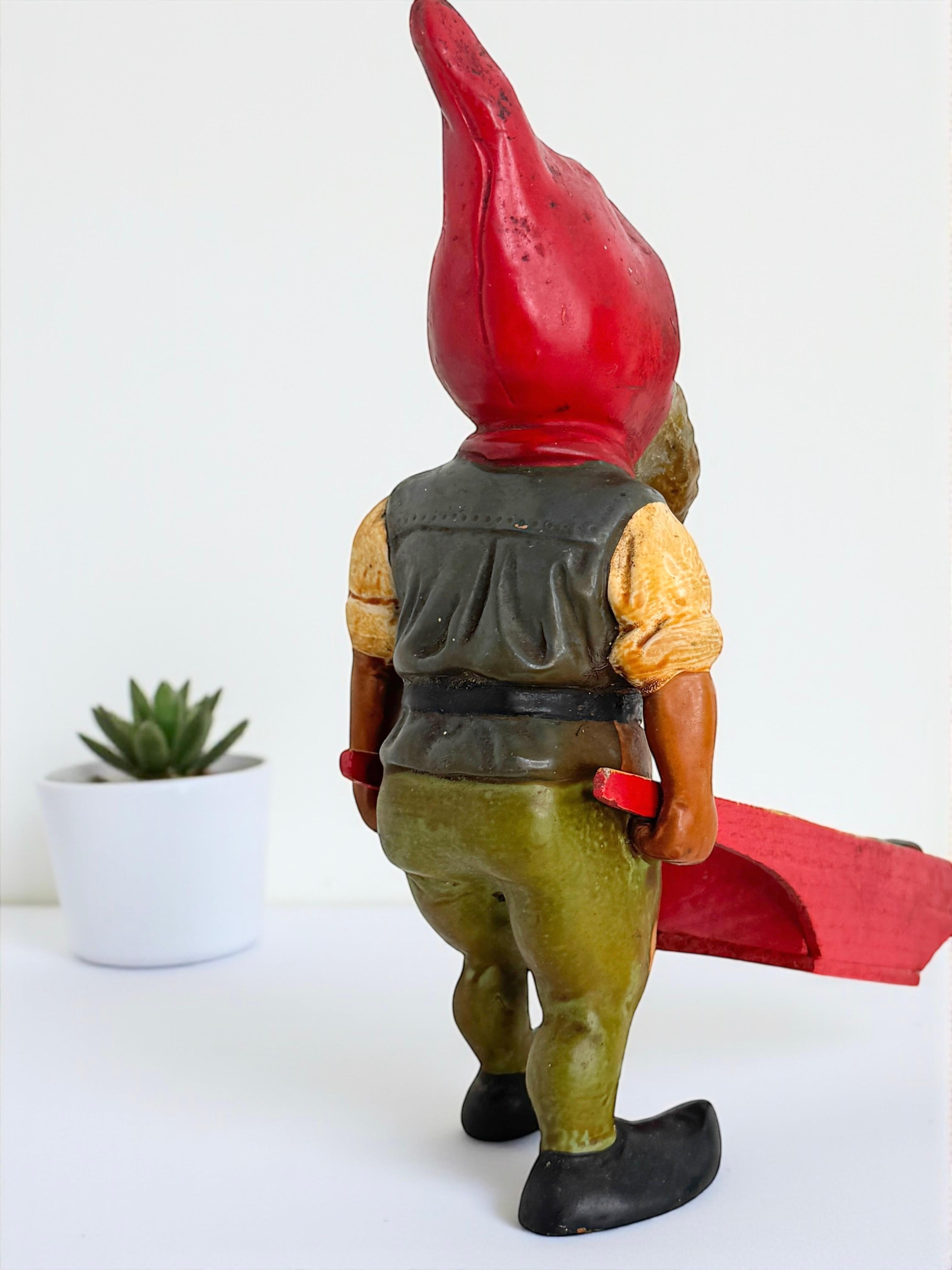 Antique German Yard or Garden Gnome Statue with Wheelbarrow, 1910s or older For Sale 4