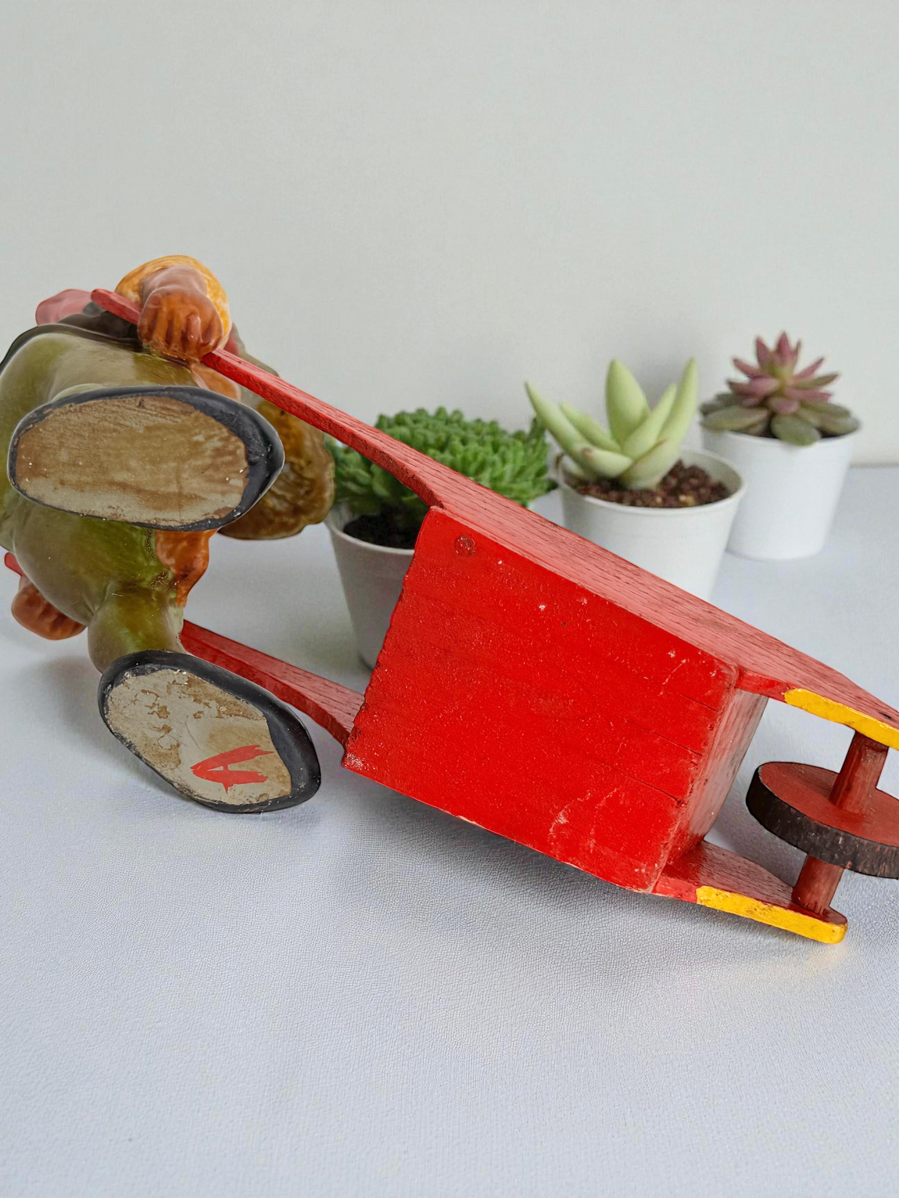 Antique German Yard or Garden Gnome Statue with Wheelbarrow, 1910s or older For Sale 5