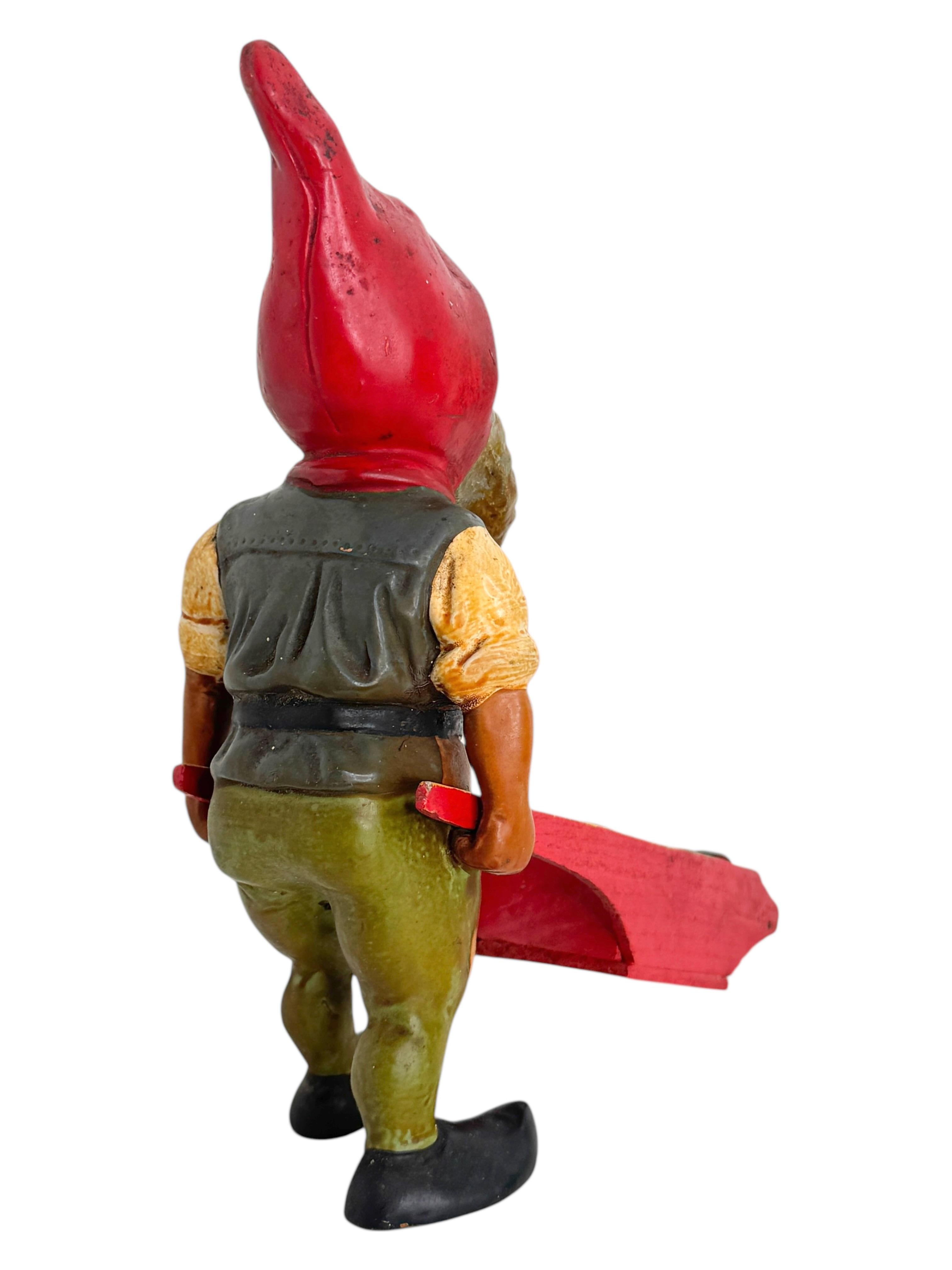 Mid-Century Modern Antique German Yard or Garden Gnome Statue with Wheelbarrow, 1910s or older For Sale