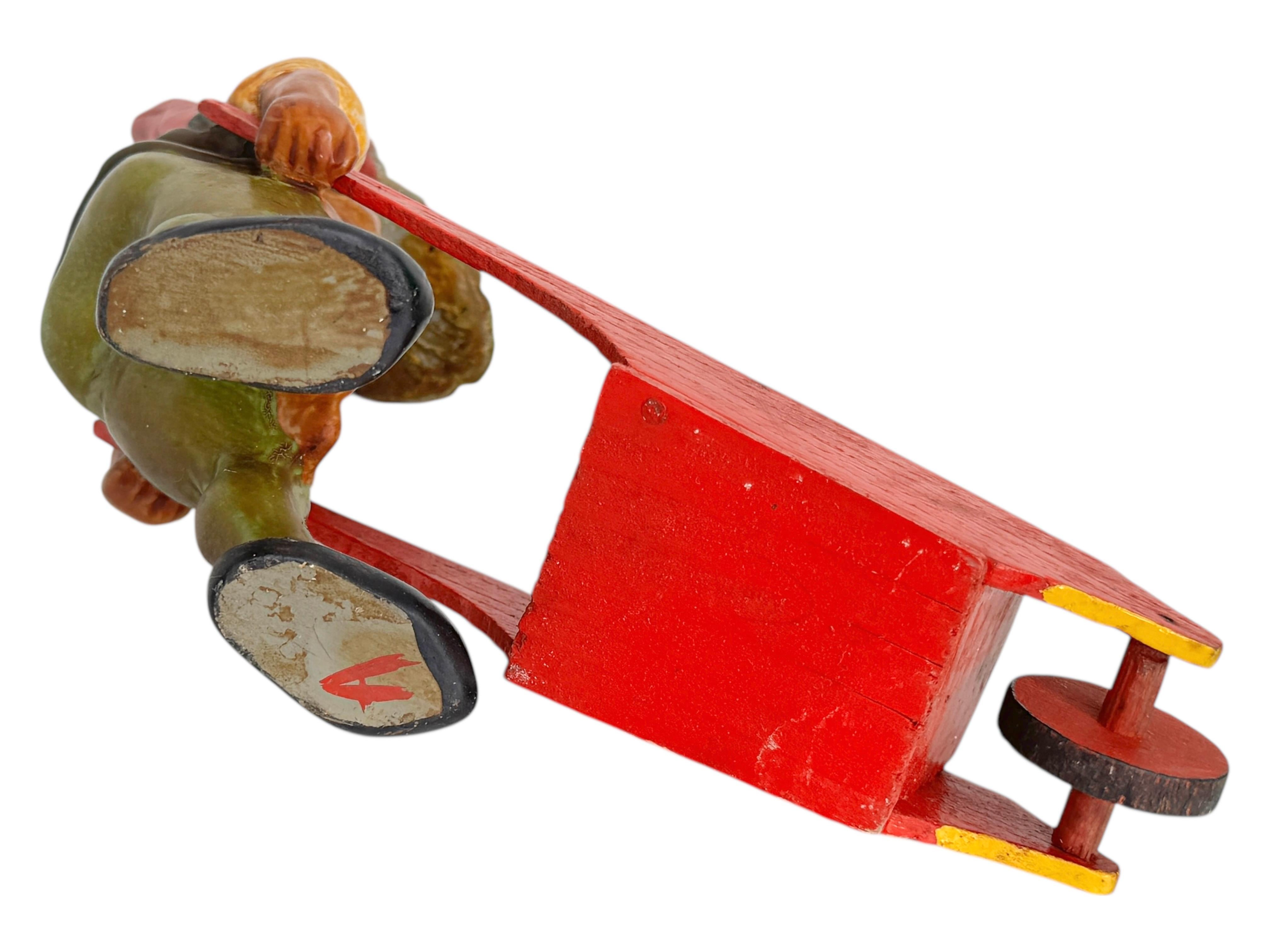 Earthenware Antique German Yard or Garden Gnome Statue with Wheelbarrow, 1910s or older For Sale