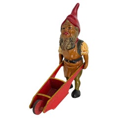 Antique German Yard or Garden Gnome Statue with Wheelbarrow, 1910s or older Antique German Yard or Garden Gnome Statue with Wheelbarrow, 1910s or older