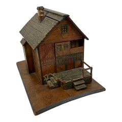 Antique Germany Chip Hand Carved House Catchall Box Tramp Folk Art 1880s